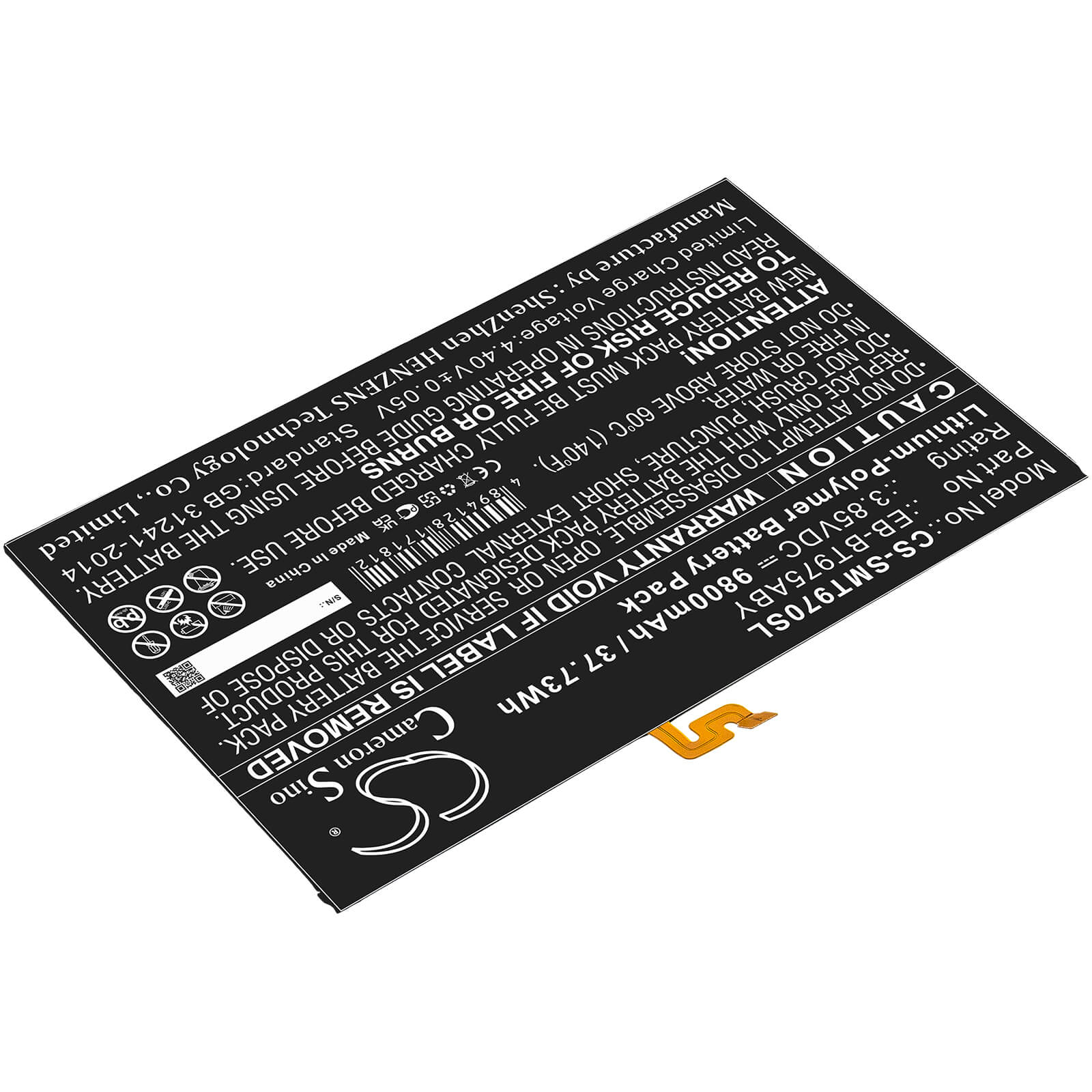 Li-Polymer Battery fits Samsung, Galaxy Tab S7 Plus 12,4, Galaxy Tab S7+ 12,4 2020 3.85V, 9800mAh / 37.73Wh Tablet Cameron Sino Technology Limited