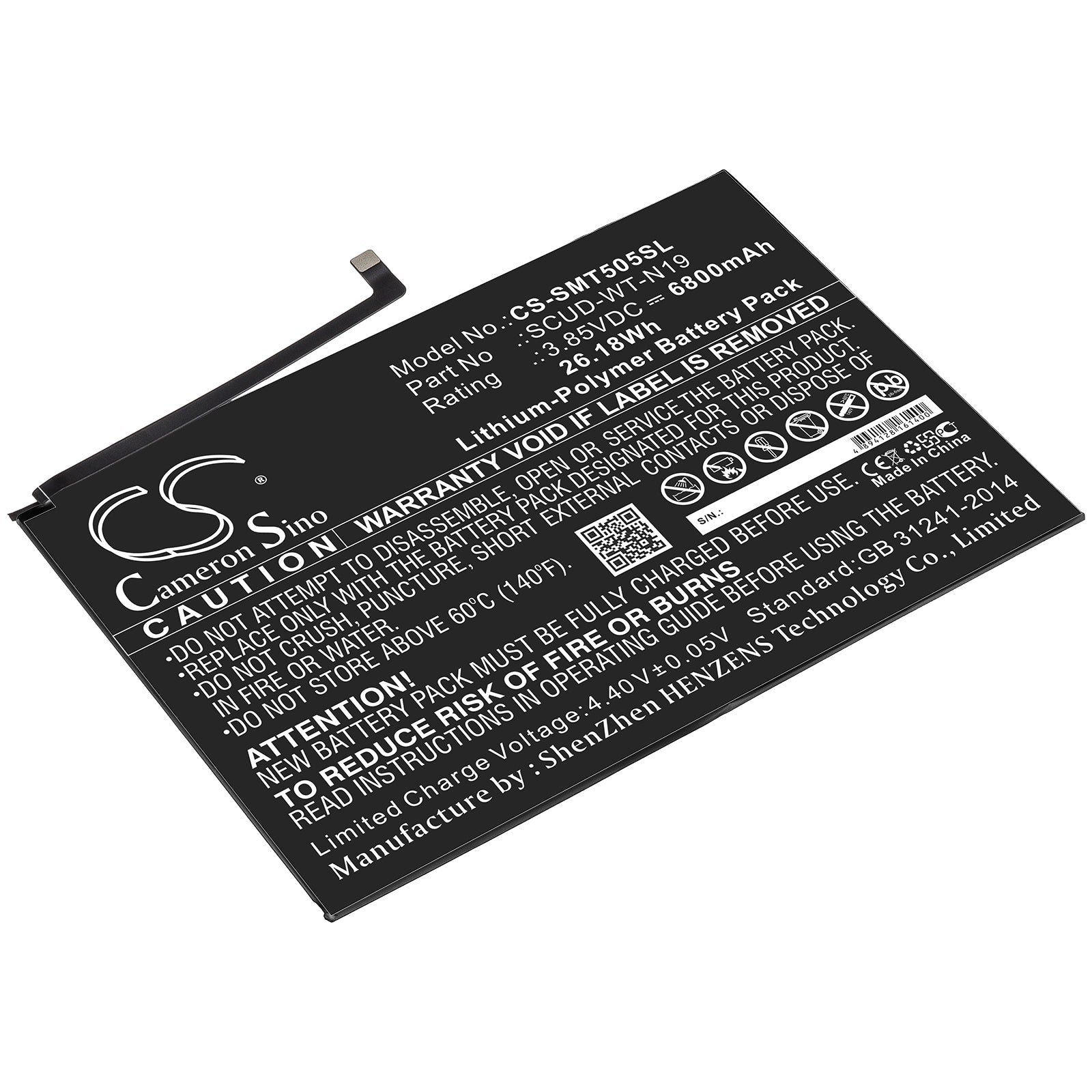 Li-Polymer Battery fits Samsung, Scud-wt-n19 3.85V, 6800mAh Tablet Cameron Sino Technology Limited