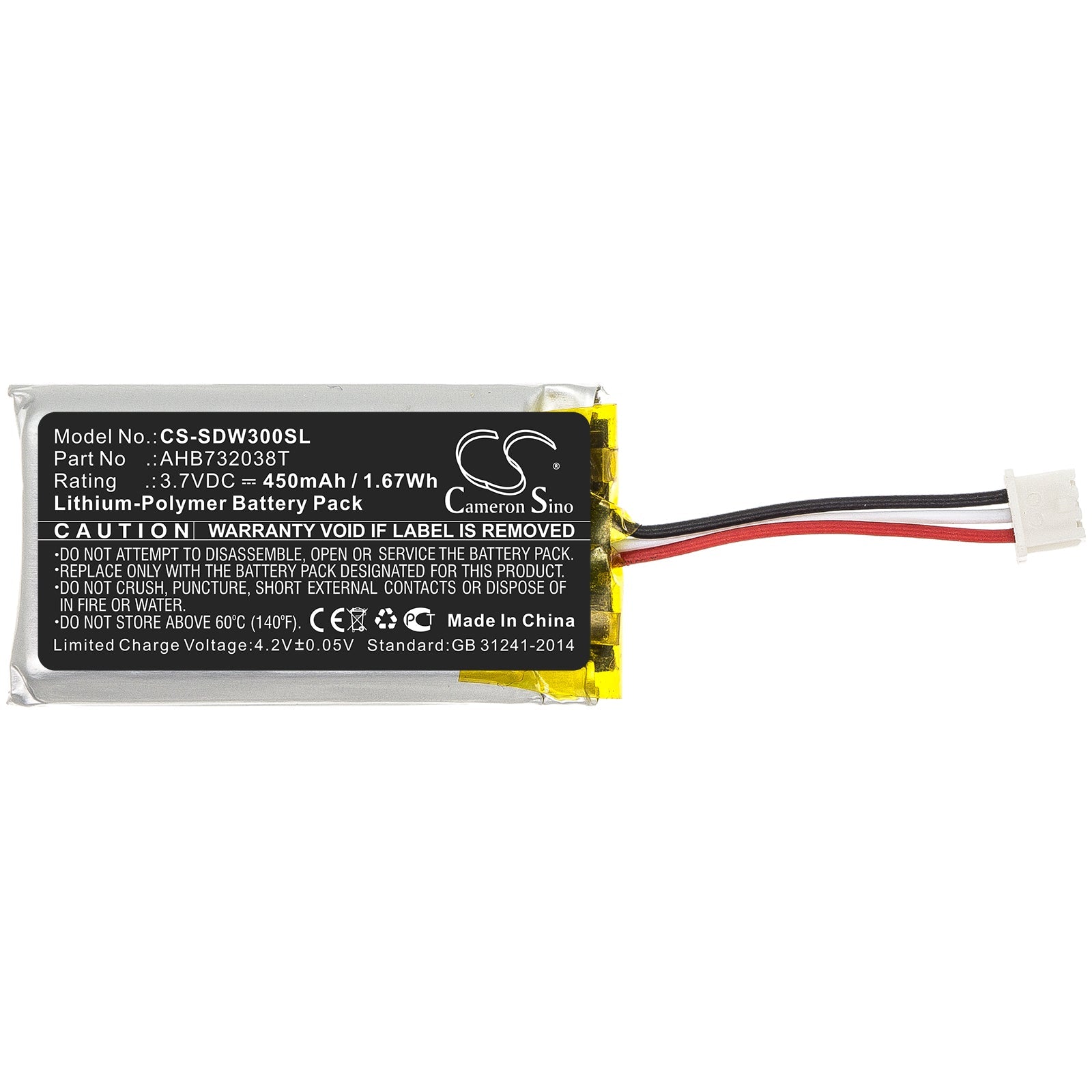 Li-Polymer Battery fits Sennheiser, Ahb732038t 3.7V, 450mAh Wireless Headset Cameron Sino Technology Limited