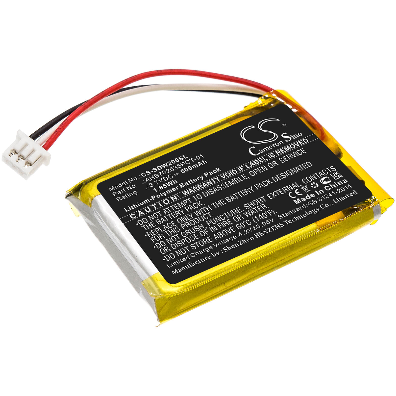 Li-Polymer Battery fits Sennheiser, M3aebt, M3ietw 3.7V, 500mAh / 1.85Wh Wireless Headset Cameron Sino Technology Limited