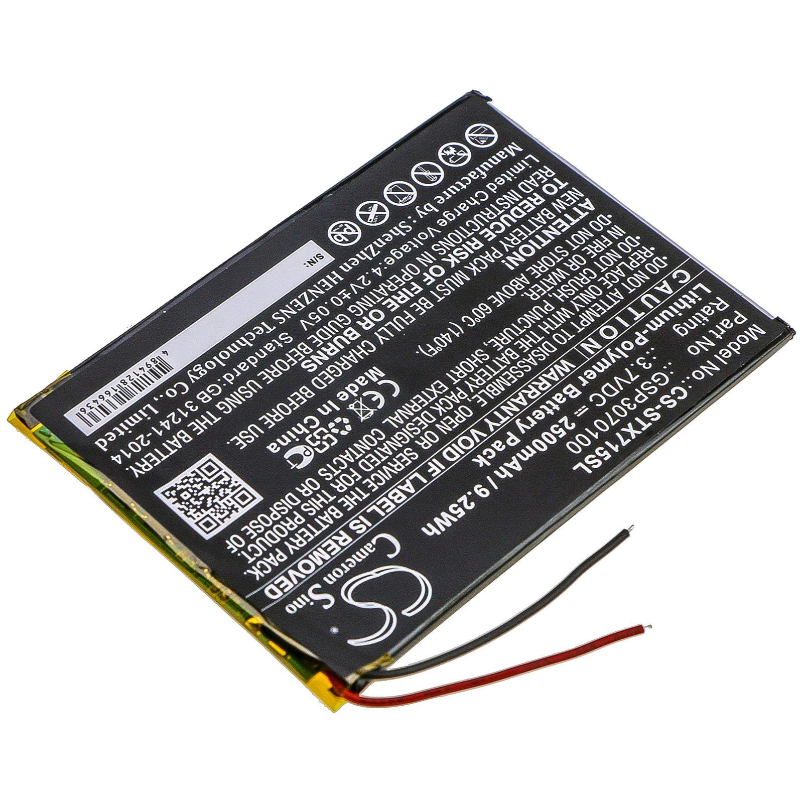 Li-Polymer Battery fits Smartab, St7150 3.7V, 2500mAh Tablet Cameron Sino Technology Limited