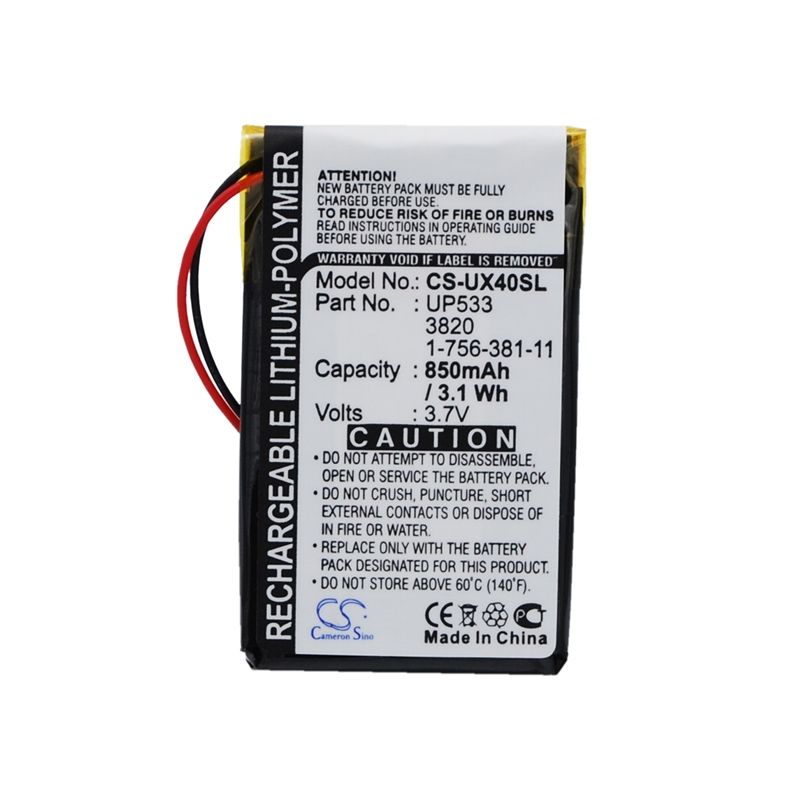 Li-Polymer Battery fits Sony, Clie Peg-ux40, Clie Peg-ux50 3.7V, 850mAh PDA & Pocket PC Cameron Sino Technology Limited