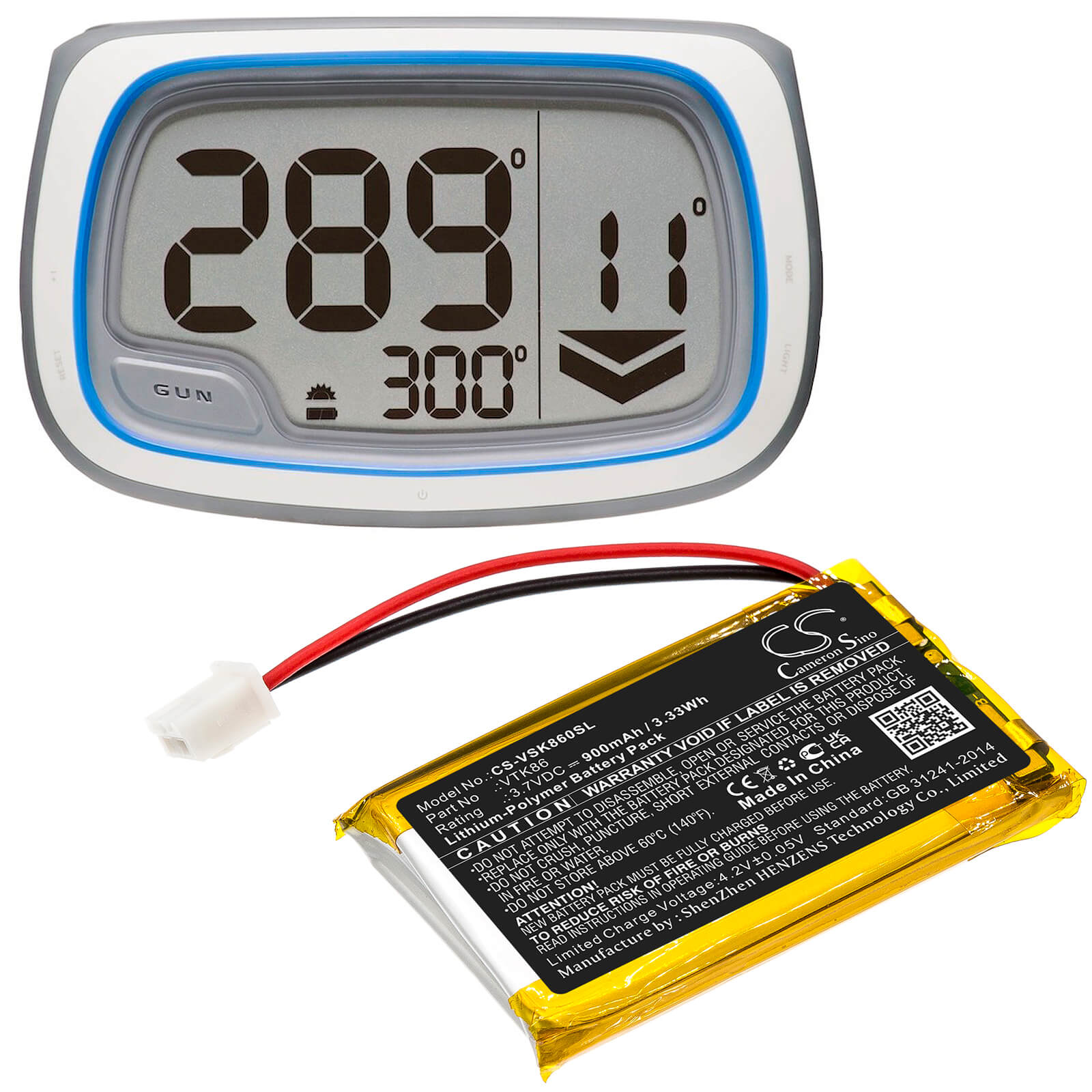 Li-Polymer Battery fits Velocitek, Shift 3.7V, 900mAh / 3.33Wh GPS & Navigator Cameron Sino Technology Limited