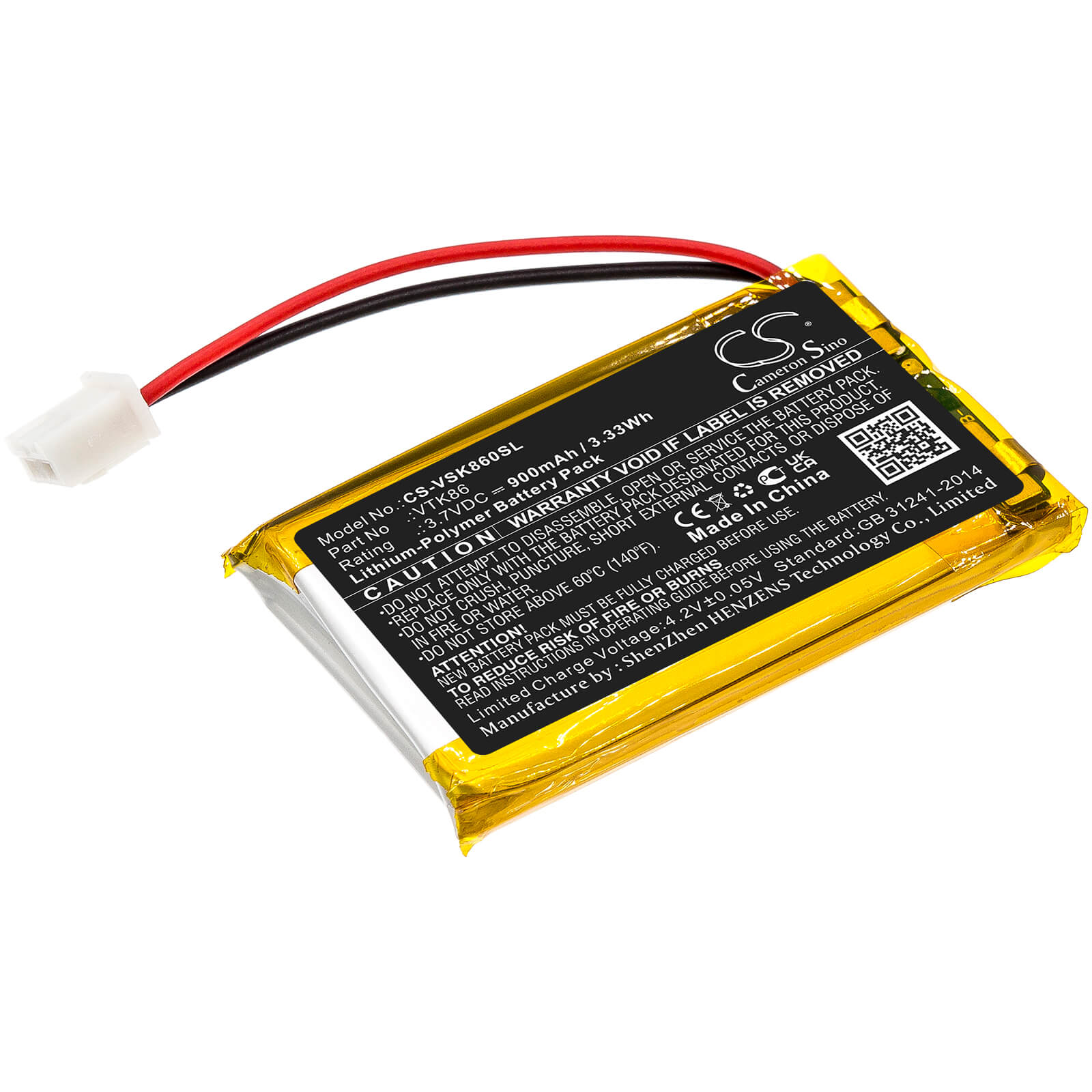 Li-Polymer Battery fits Velocitek, Shift 3.7V, 900mAh / 3.33Wh GPS & Navigator Cameron Sino Technology Limited