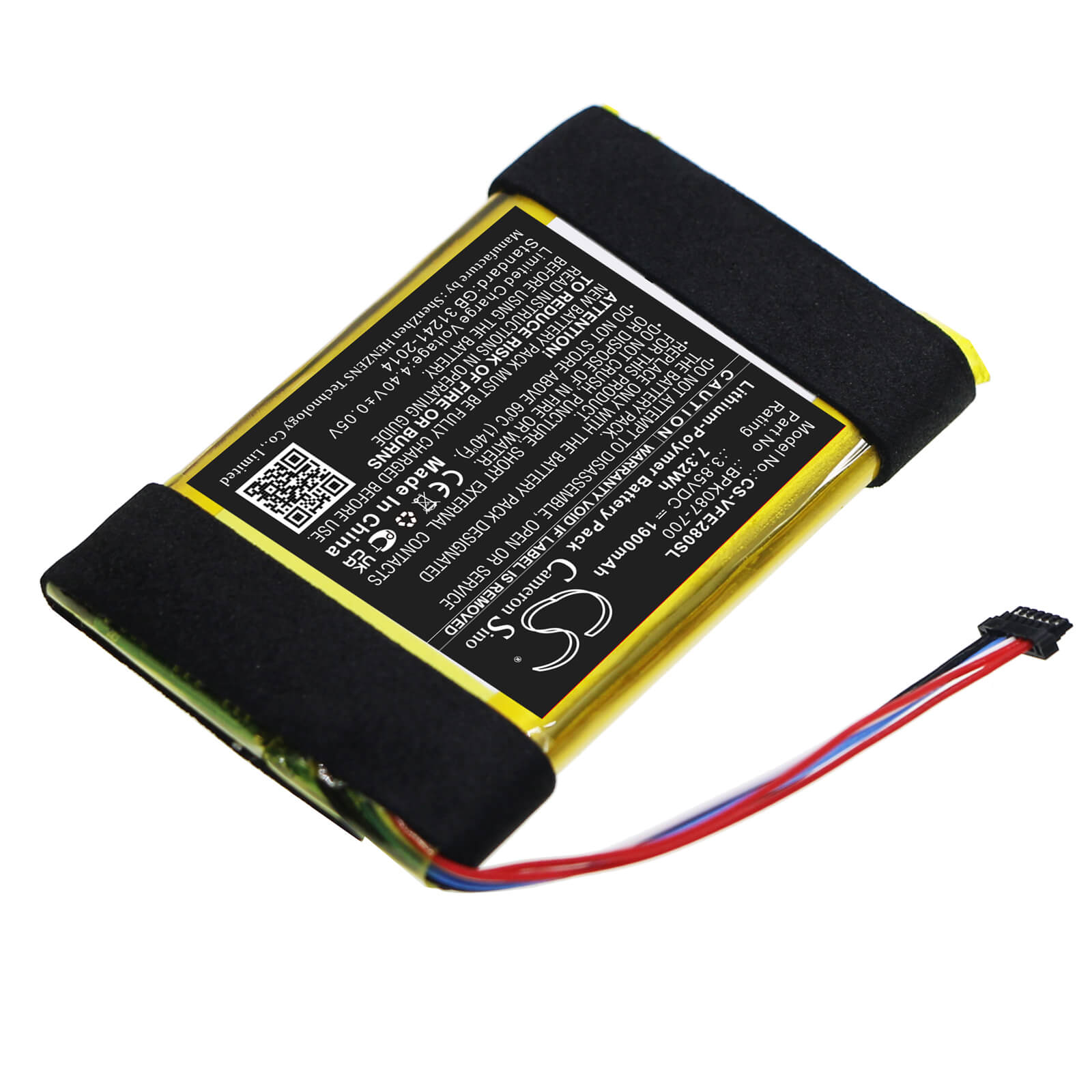 Li-Polymer Battery fits Verifone, E280, M087-602-11-wwa 3.85V, 1900mAh / 7.32Wh Payment Terminal Cameron Sino Technology Limited