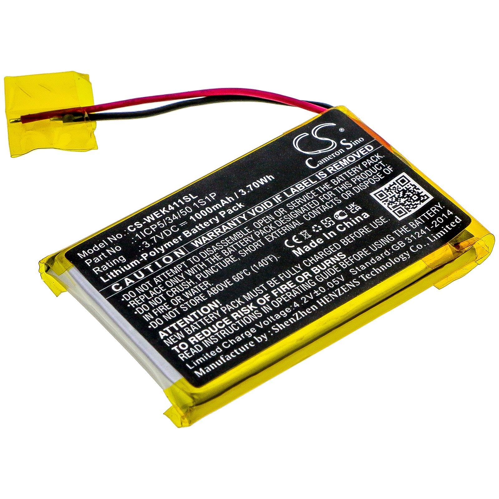 Li-Polymer Battery fits Wacom, Ack411050, Express Key Remote 3.7V, 1000mAh Remote Control Cameron Sino Technology Limited