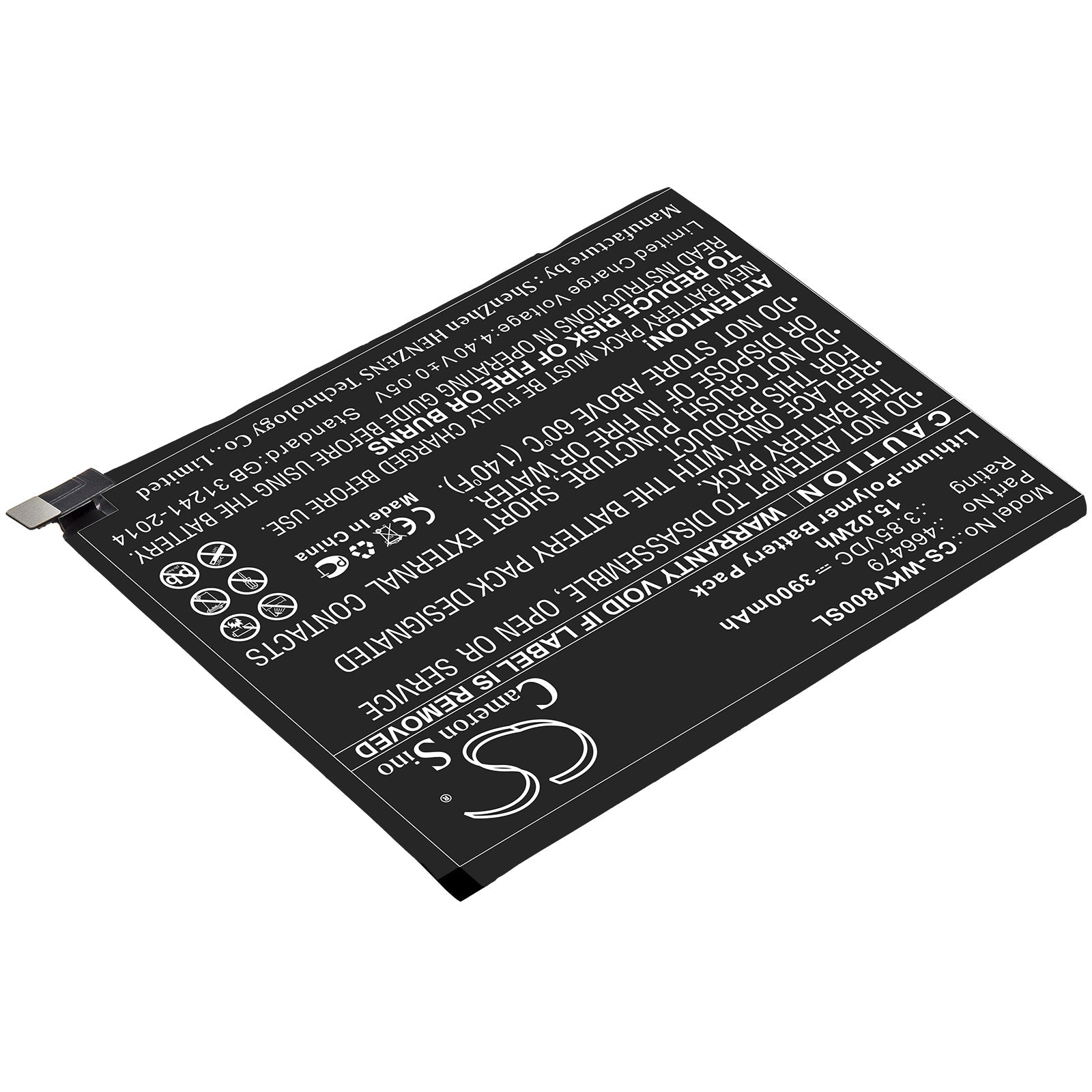 Li - Polymer Battery fits Wiko, 466479 3.85V, 3900mAh - Batterybuyer.ca