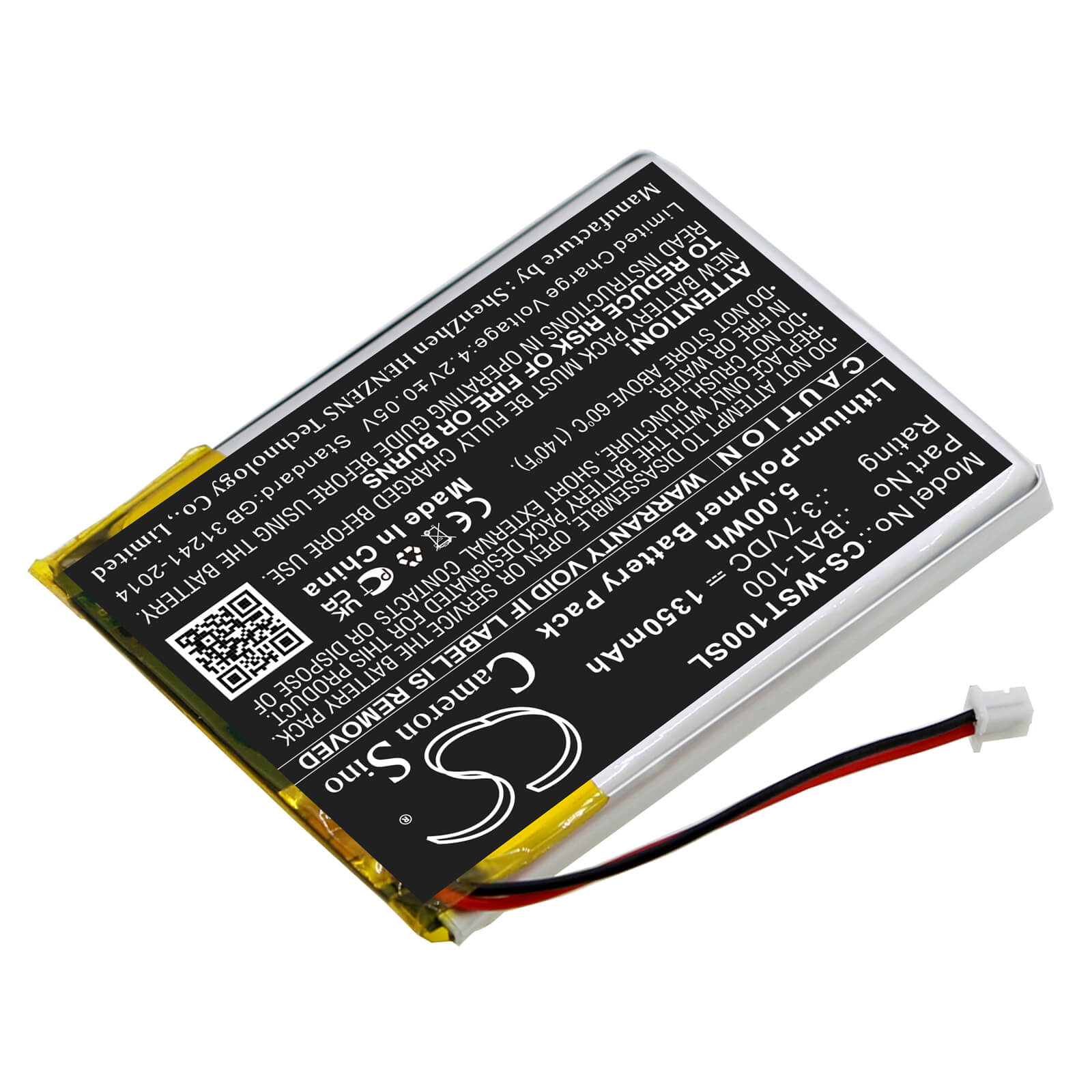 Li-Polymer Battery fits Williams Sound, Digi-wave Dlt 100, Digi-wave Dlt Transceivers 3.7V, 1350mAh / 5.00Wh Amplifier Cameron Sino Technology Limited