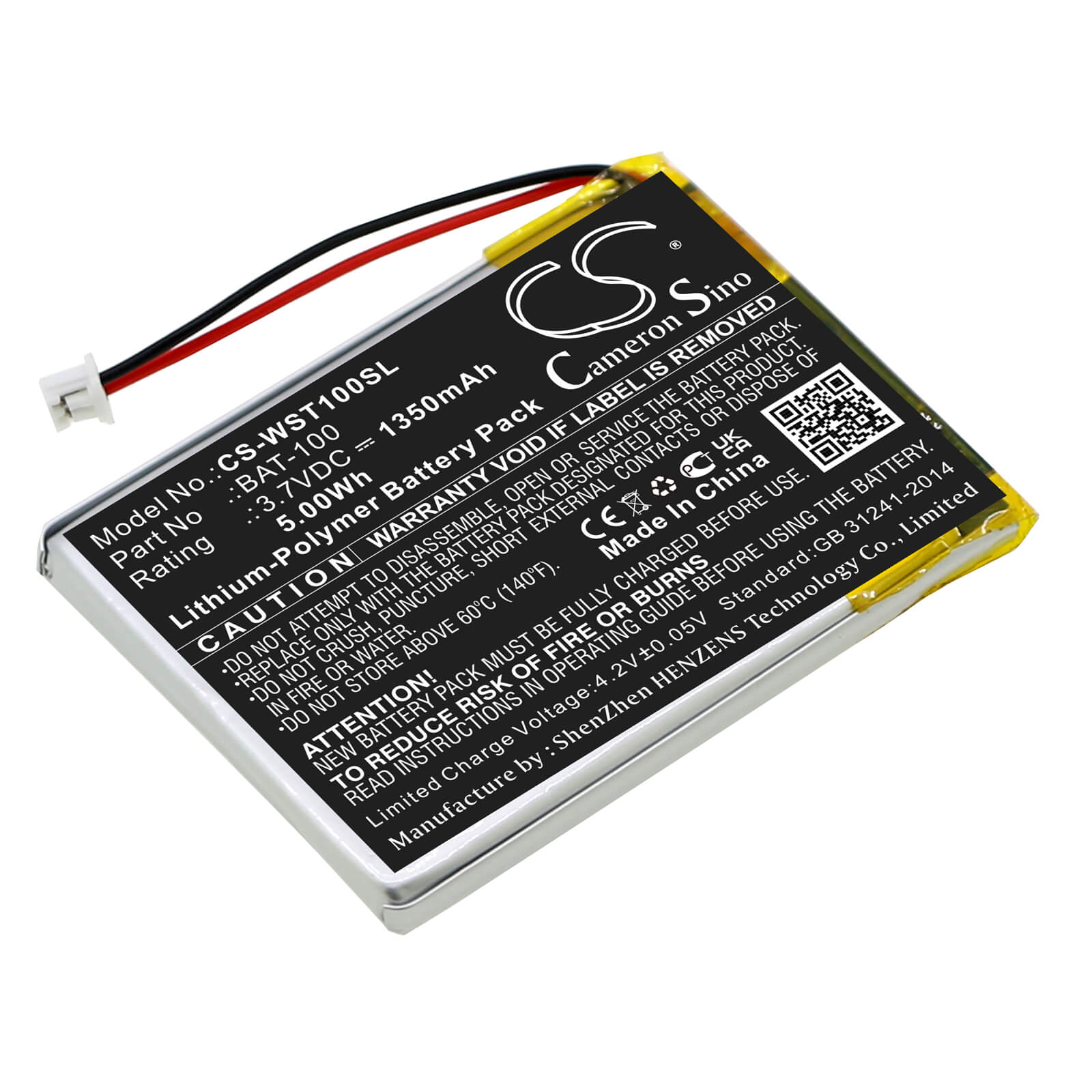 Li-Polymer Battery fits Williams Sound, Digi-wave Dlt 100, Digi-wave Dlt Transceivers 3.7V, 1350mAh / 5.00Wh Amplifier Cameron Sino Technology Limited