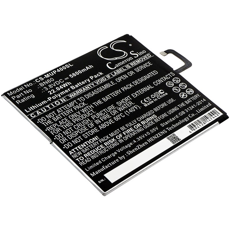 Li-Polymer Battery fits Xiaomi, Clover, M1806d9e 3.8V, 5800mAh Tablet Cameron Sino Technology Limited