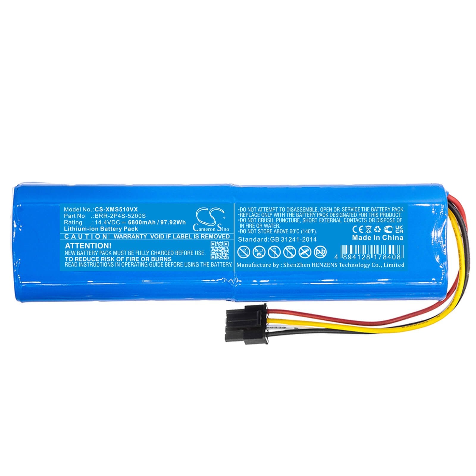 Li-Polymer Battery fits Xiaomi, Mi Robo, Mijia Roborock S50 14.4V, 6800mAh / 97.92Wh Vacuum Cameron Sino Technology Limited