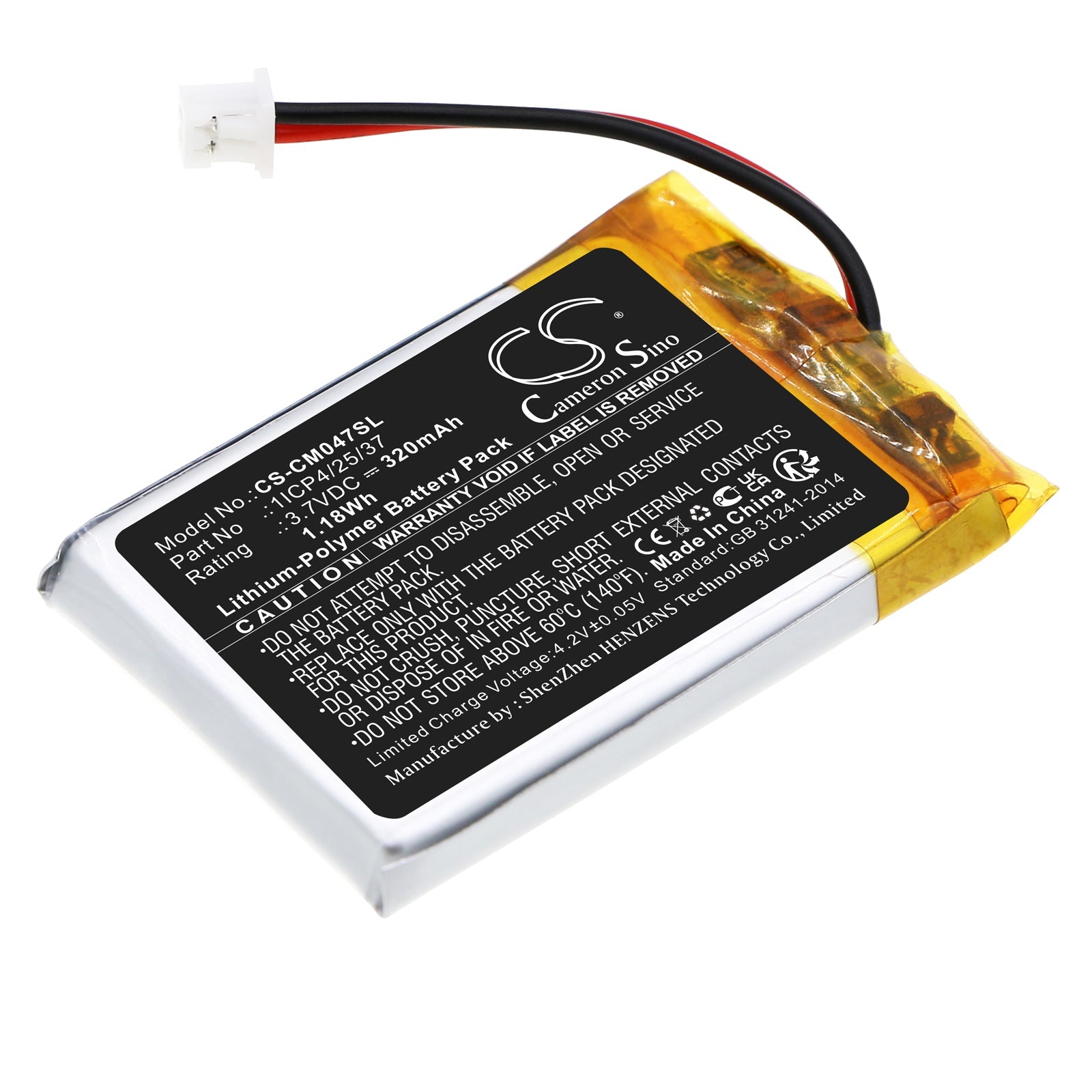 Li-Polymer, Battery Pack Battery fits Custom Battery Packs, 3.7V, 320mAh Battery Pack Cameron Sino Technology Limited