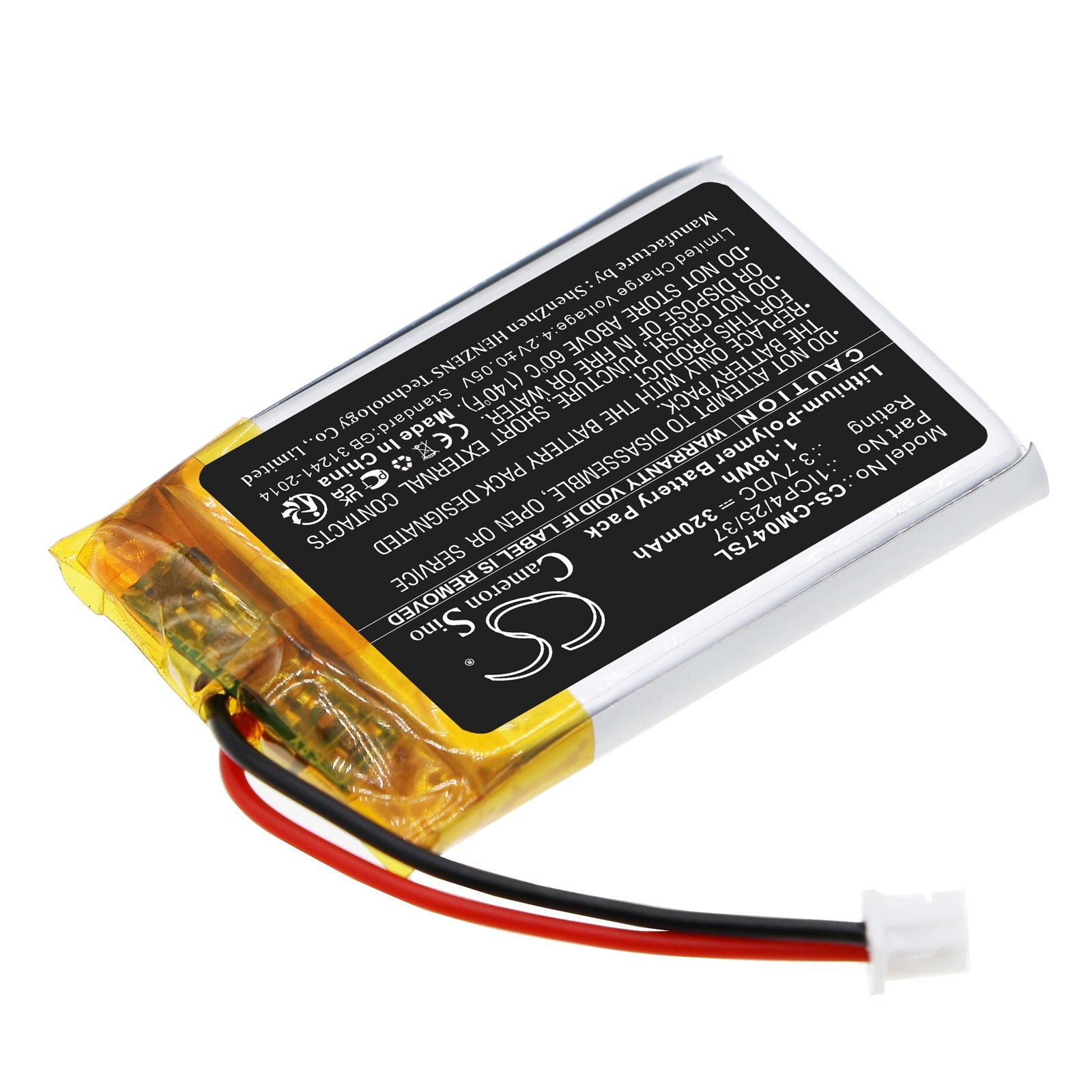 Li-Polymer, Battery Pack Battery fits Custom Battery Packs, 3.7V, 320mAh Battery Pack Cameron Sino Technology Limited