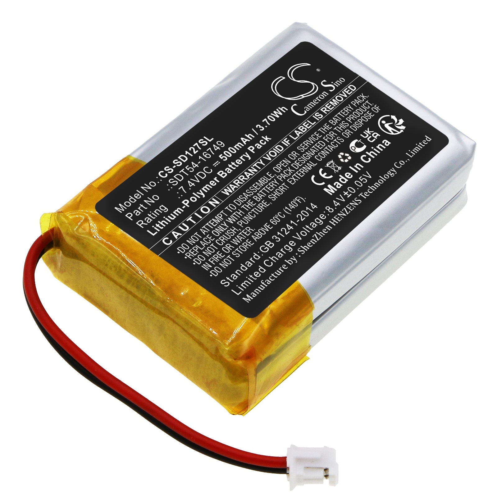 Li-Polymer, Dog Collar Battery fits Sportdog Sd-1275, Sd-1275e, 7.4V, 500mAh Dog Collar Cameron Sino Technology Limited