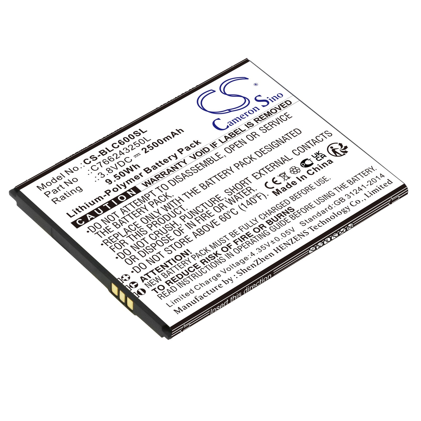 Li - Polymer, Mobile, SmartPhone Battery fits Blu C0090p, C6, 3.8V, 2500mAh - Batterybuyer.ca
