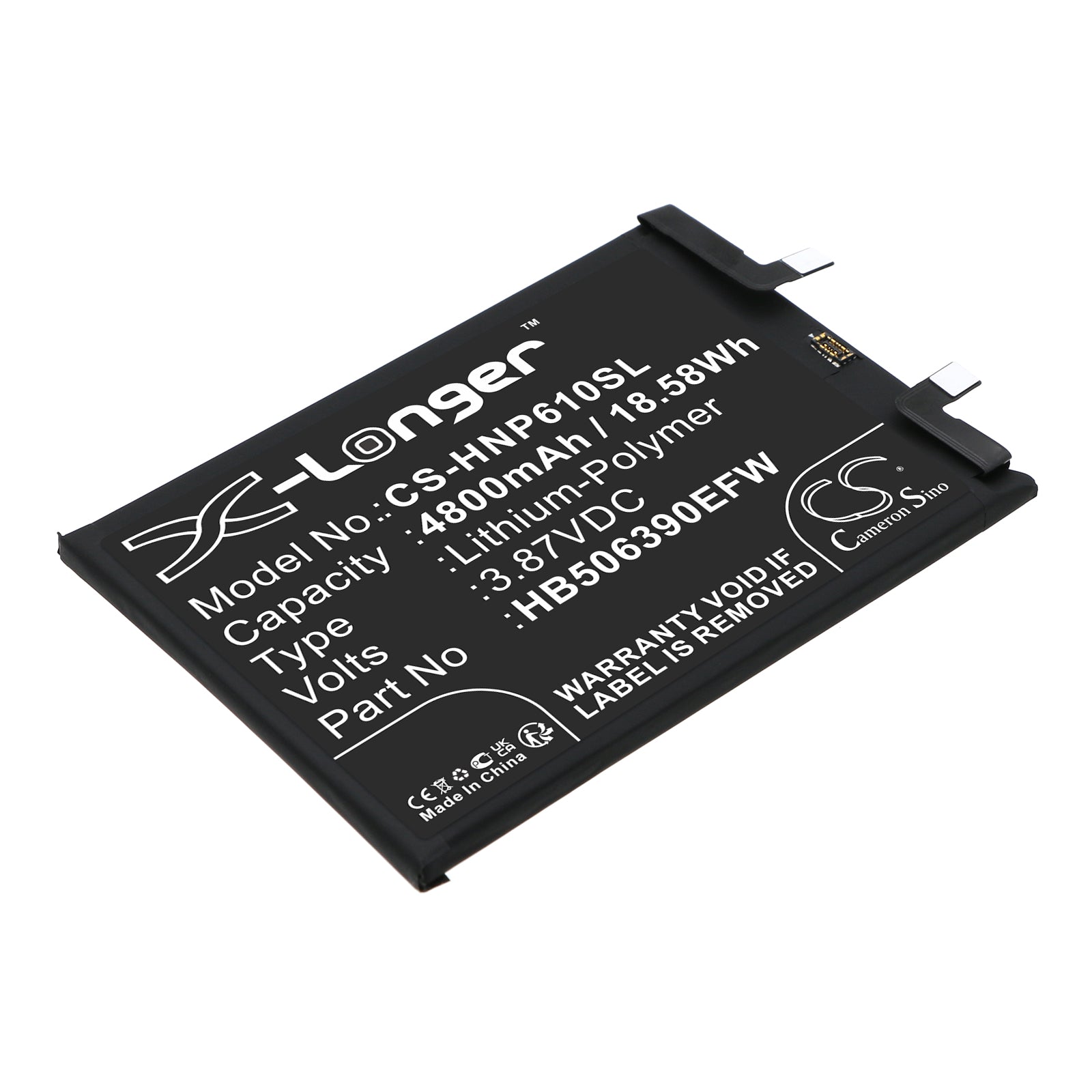 Li-Polymer, Mobile, SmartPhone Battery fits Honor 60 Pro 5g, Tna-an00, 3.87V, 4800mAh Mobile, SmartPhone Cameron Sino Technology Limited
