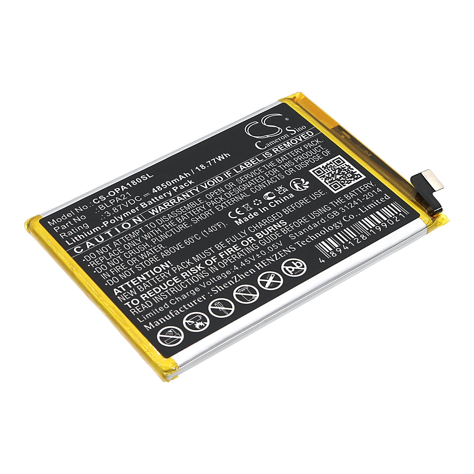 Li-Polymer, Mobile, SmartPhone Battery fits Oppo A18, Cph2591, 3.87V, 4850mAh Mobile, SmartPhone Cameron Sino Technology Limited