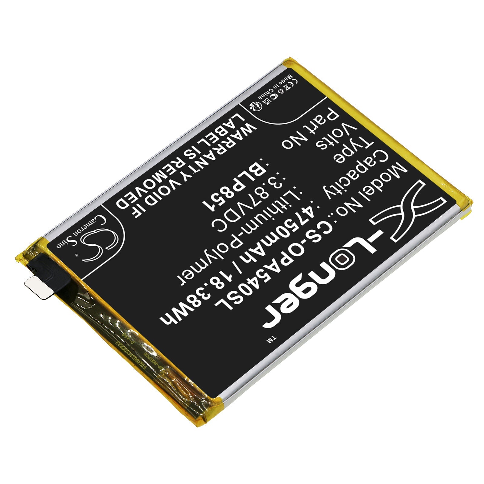 Li-Polymer, Mobile, SmartPhone Battery fits Oppo A54 5g, A74 5g, 3.87V, 4750mAh Mobile, SmartPhone Cameron Sino Technology Limited