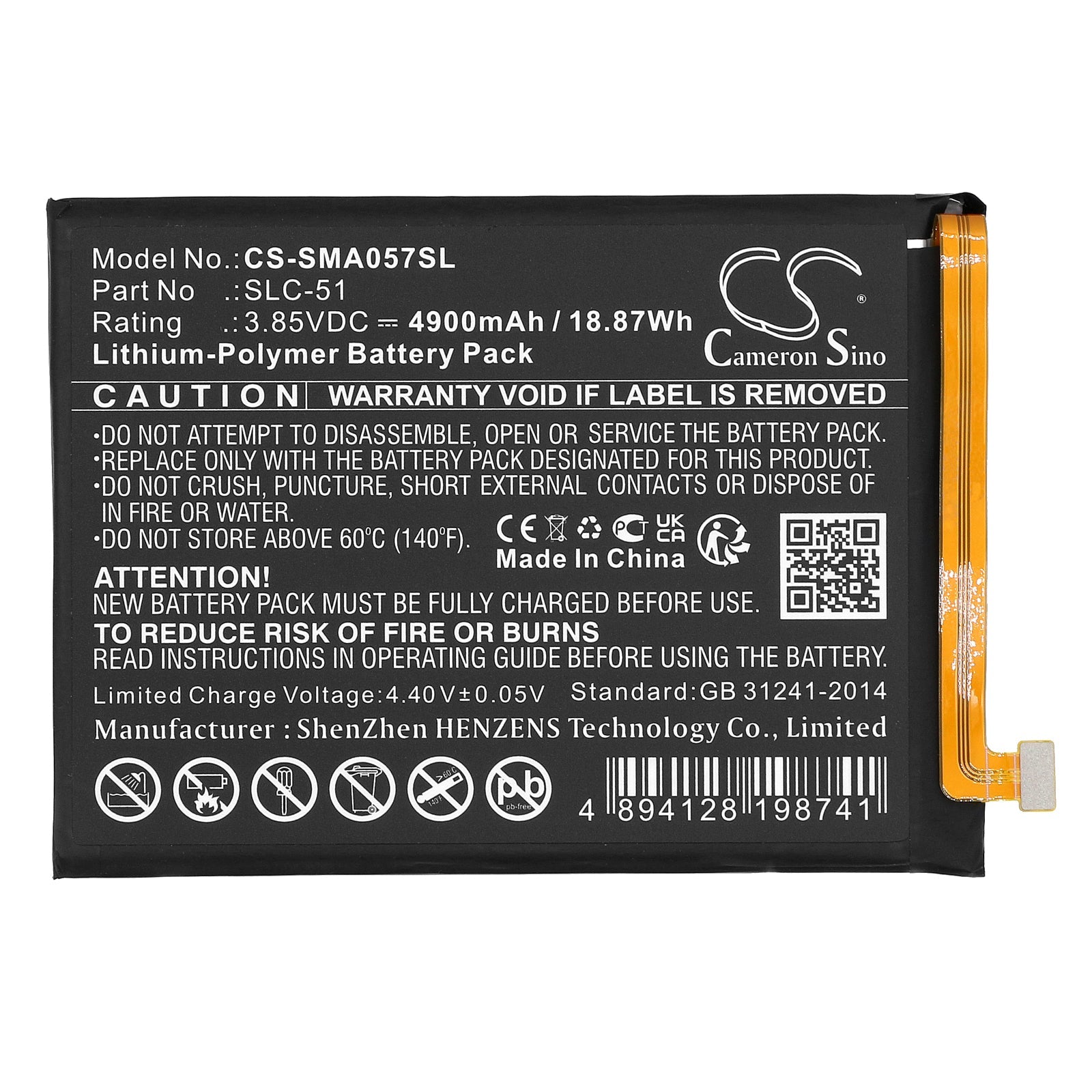 Li-Polymer, Mobile, SmartPhone Battery fits Samsung Galaxy A05s 2023, Sm-a057f, 3.85V, 4900mAh Mobile & SmartPhone Cameron Sino Technology Limited