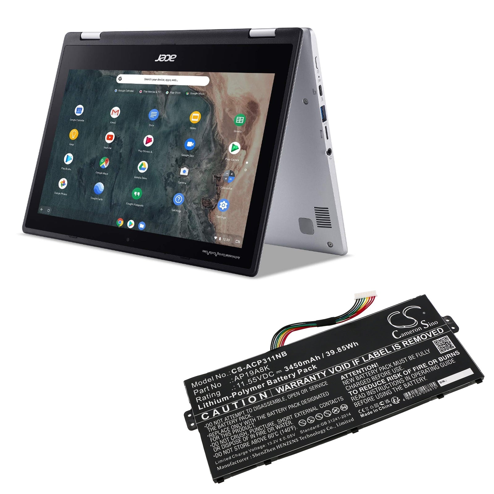 Li-Polymer, Notebook, Laptop Battery fits Acer Chromebook Spin 11 Cp311-1h-c3, Chromebook Spin 11 Cp311-1h-c9, 11.55V, 3450mAh Notebook, Laptop Cameron Sino Technology Limited