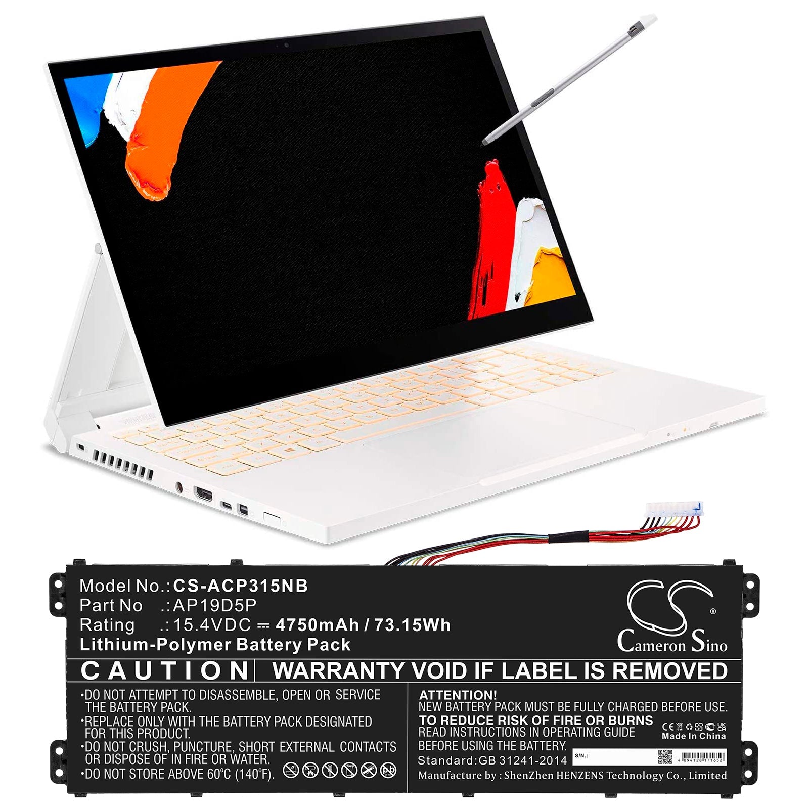 Li-Polymer, Notebook, Laptop Battery fits Acer Conceptd 3 Cn315-71-72j3, Conceptd 3 Cn315-71-74uw, 15.4V, 4750mAh Notebook, Laptop Cameron Sino Technology Limited