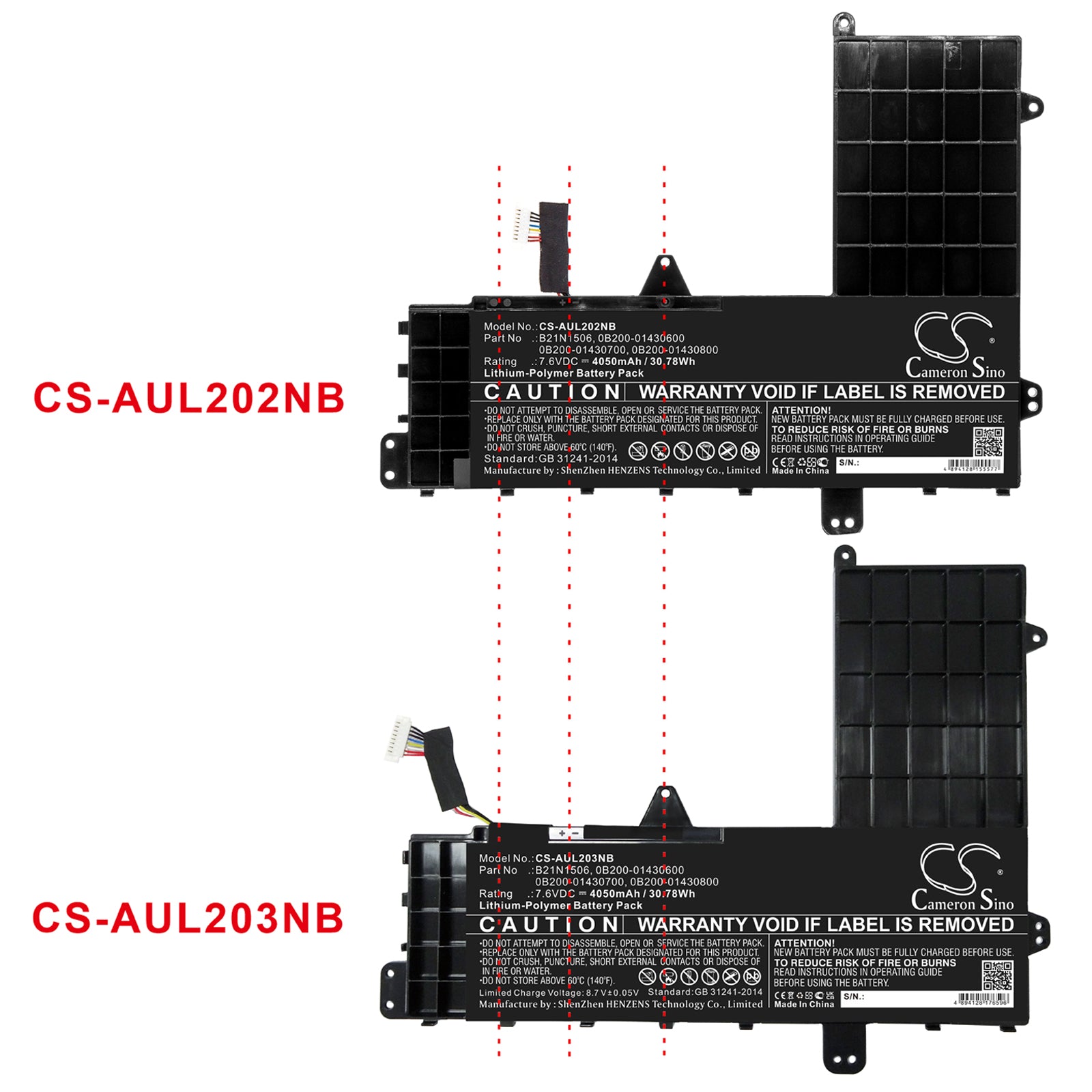 Li-Polymer, Notebook, Laptop Battery fits Asus E502na-2a, E502na-2b, 7.6V, 4050mAh CS-AUL203NB Notebook, Laptop Cameron Sino Technology Limited
