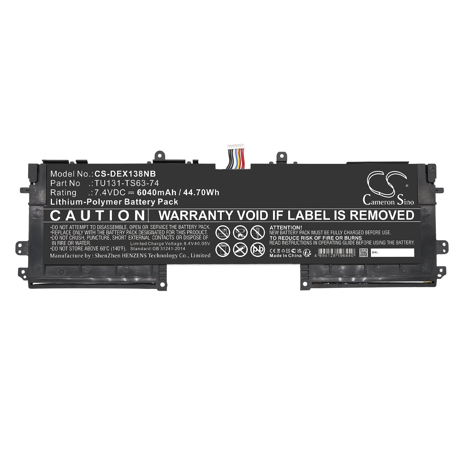 Li-Polymer, Notebook, Laptop Battery fits Dell Schenker S306, Tu131, 7.4V, 6040mAh Notebook, Laptop Cameron Sino Technology Limited
