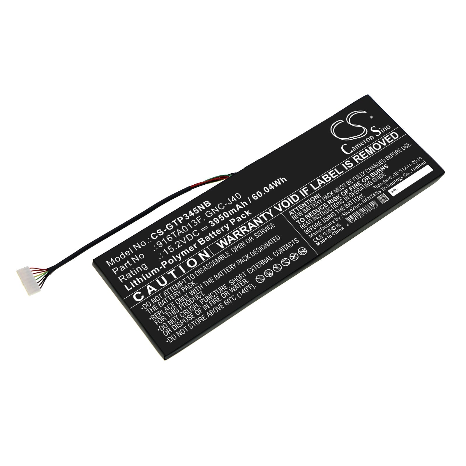 Li-Polymer, Notebook, Laptop Battery fits Gateway P34w V4, P34w V5, 15.2V, 3950mAh Notebook, Laptop Cameron Sino Technology Limited
