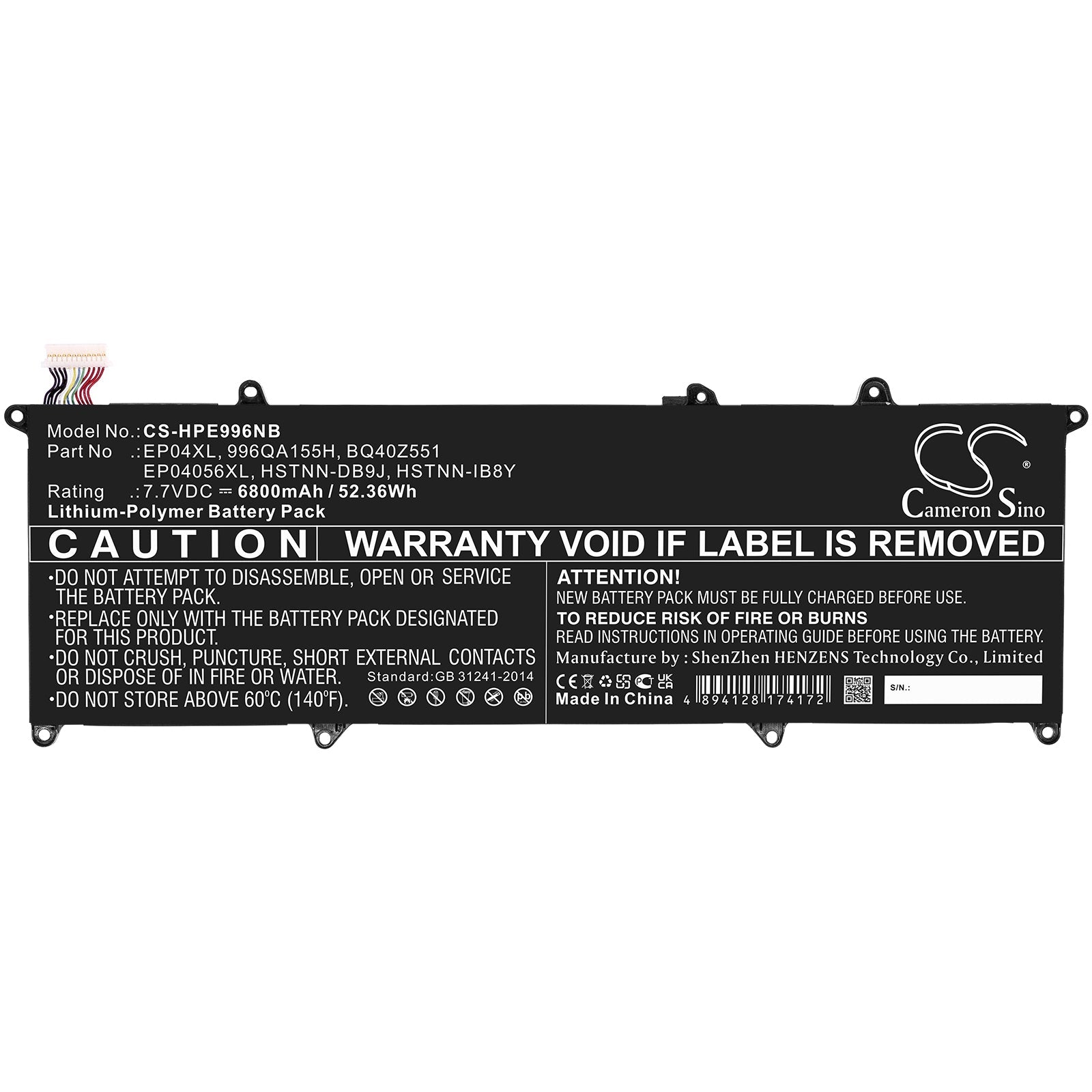 Li-Polymer, Notebook, Laptop Battery fits Hp Elite Dragonfly G1, Elite Dragonfly G2, 7.7V, 6800mAh Notebook, Laptop Cameron Sino Technology Limited