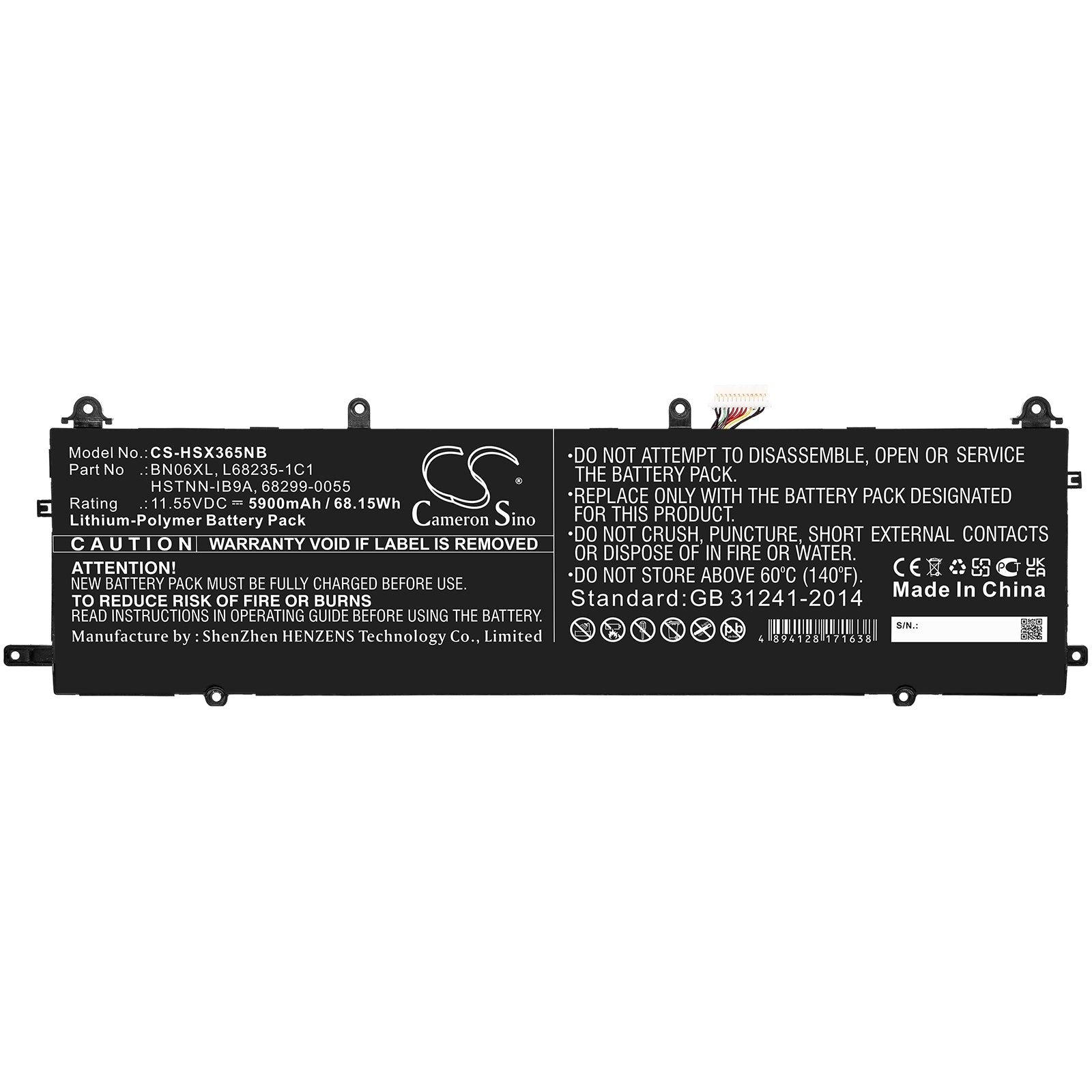 Li-Polymer, Notebook, Laptop Battery fits Hp Spectre X360 15-eb0005ur, Spectre X360 15-eb0025tx, 11.55V, 5900mAh Notebook, Laptop Cameron Sino Technology Limited