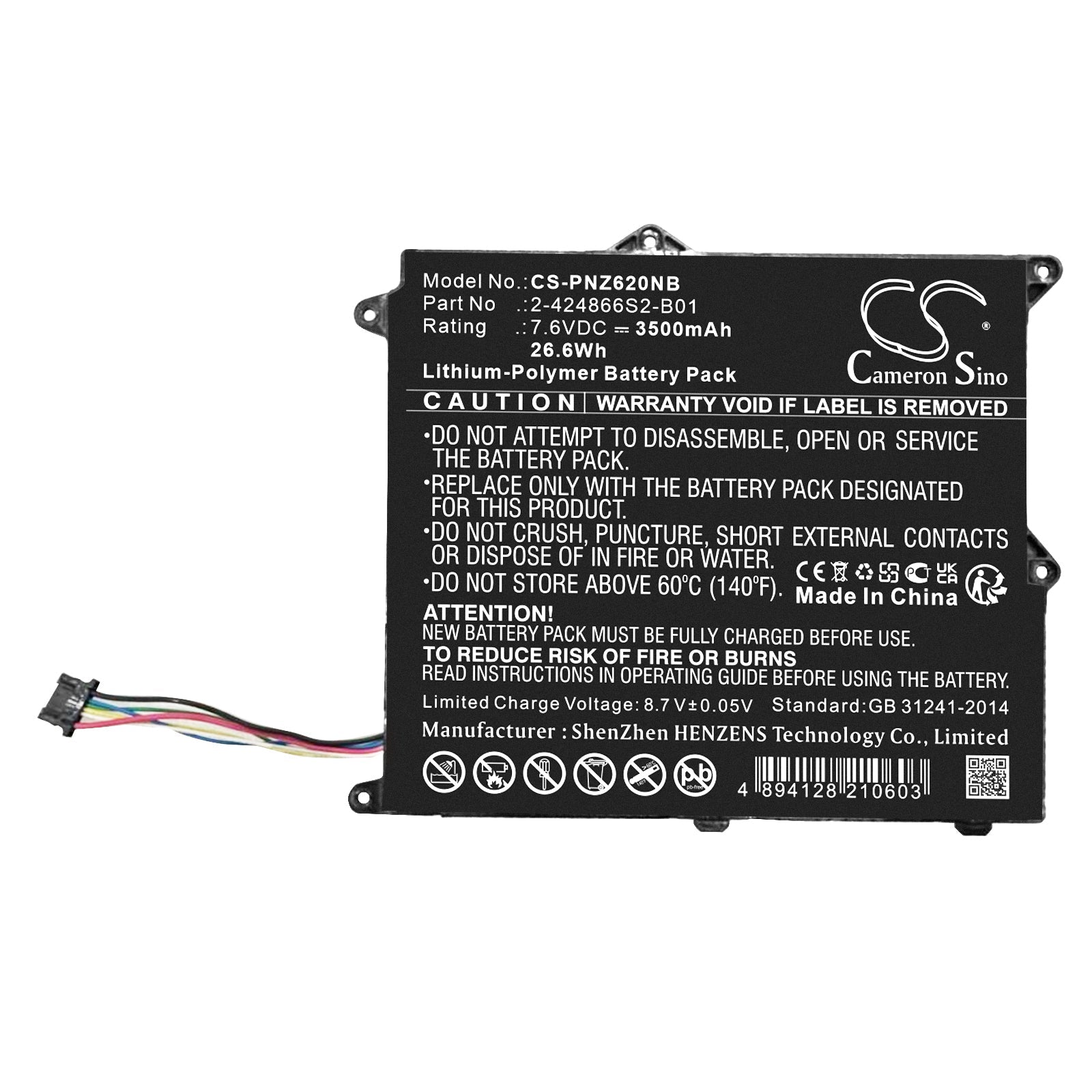 Li-Polymer, Notebook, Laptop Battery fits Panasonic Cf-xz6, Cf-xz62, 7.6V, 3500mAh Notebook, Laptop Cameron Sino Technology Limited