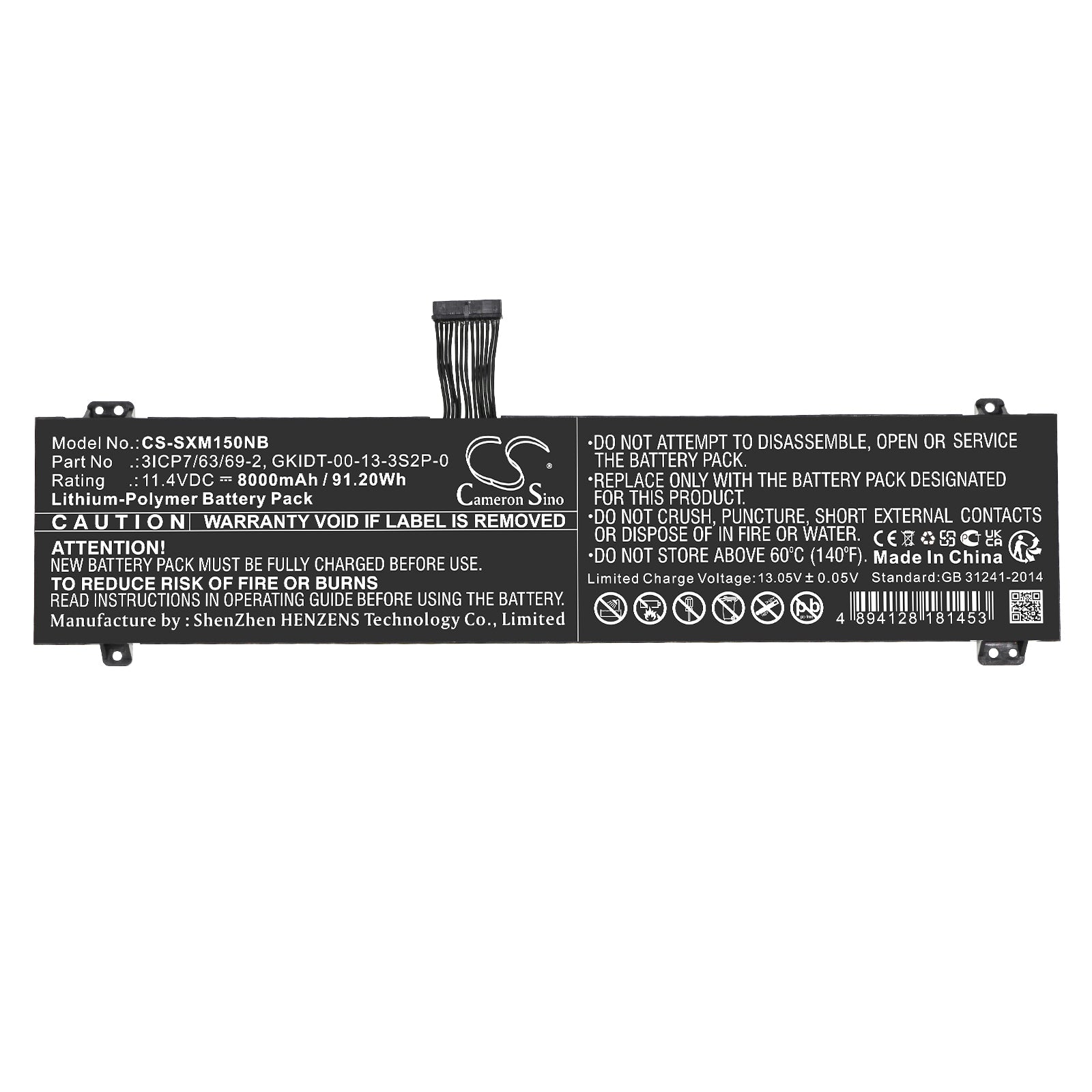 Li-Polymer, Notebook, Laptop Battery fits Schenker Xmg Fusion 15, Xmg Fusion 15 Xfu15l19, 11.4V, 8000mAh Notebook, Laptop Cameron Sino Technology Limited