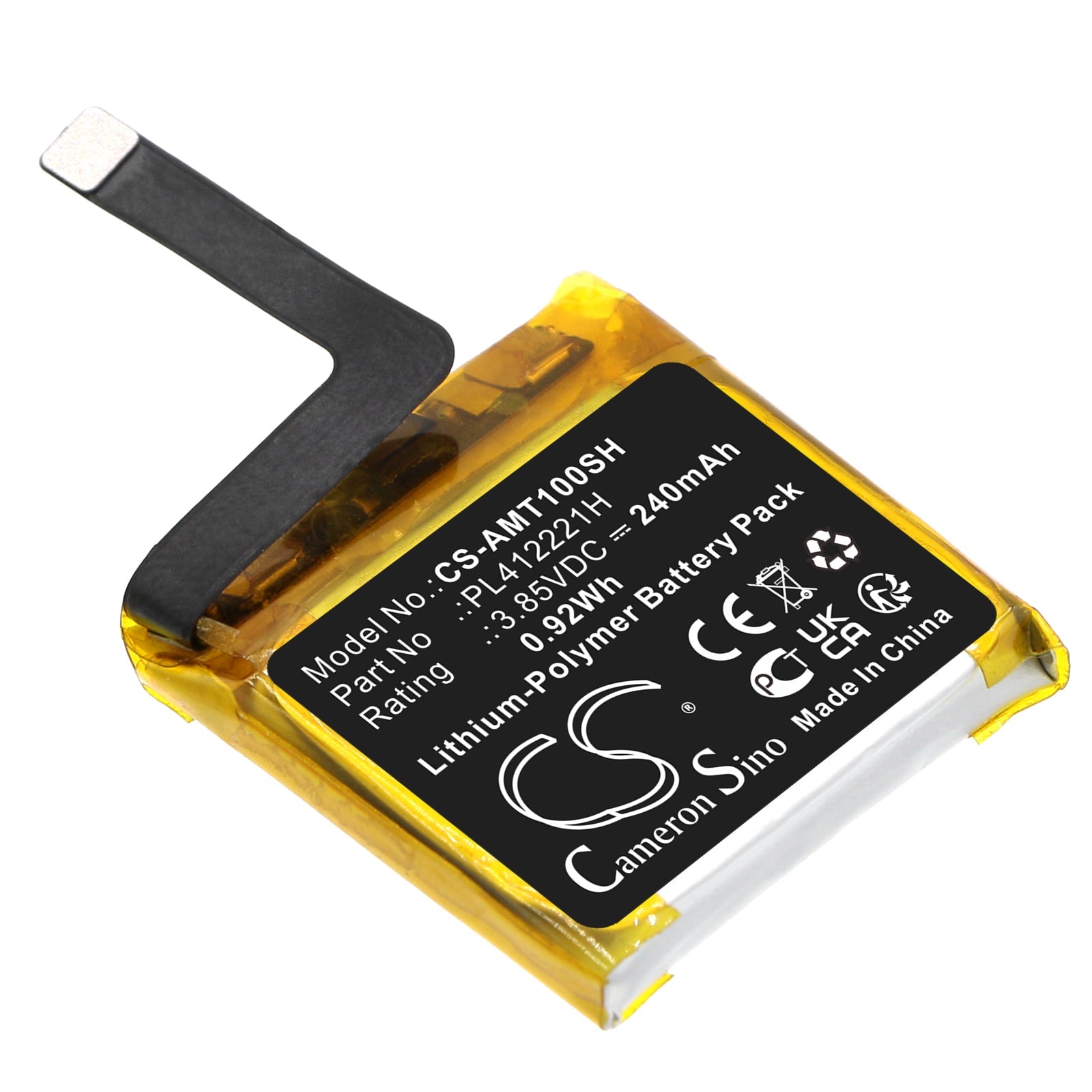 Li-Polymer, Smartwatch Battery fits Amazfit A1913, A1914, 3.85V, 240mAh Smartwatch Cameron Sino Technology Limited