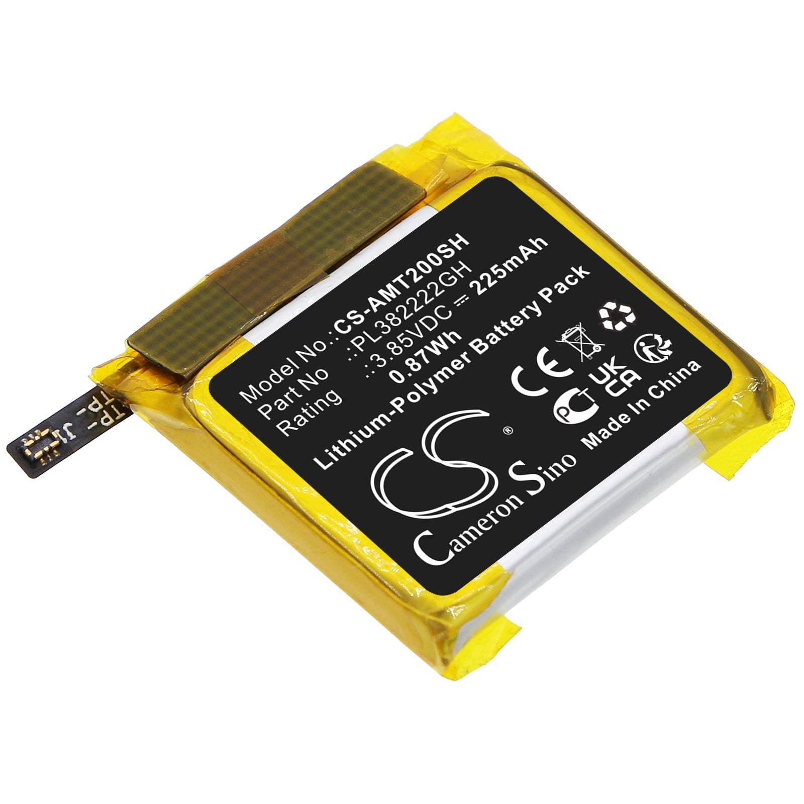 Li-Polymer, Smartwatch Battery fits Amazfit A2009, A2017, 3.85V, 225mAh Smartwatch Cameron Sino Technology Limited