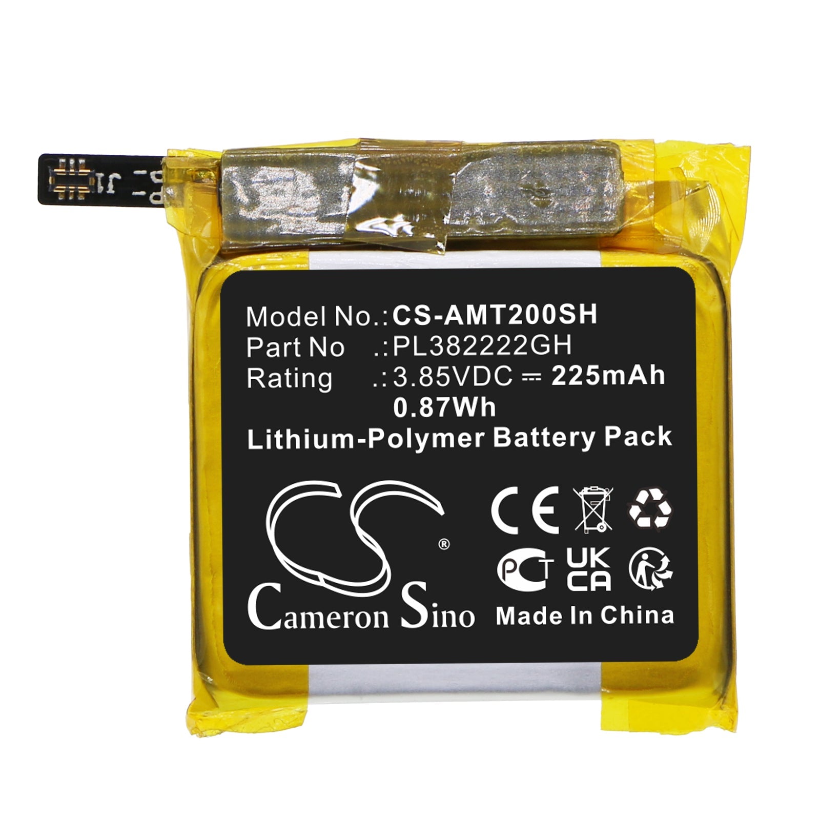 Li-Polymer, Smartwatch Battery fits Amazfit A2009, A2017, 3.85V, 225mAh Smartwatch Cameron Sino Technology Limited