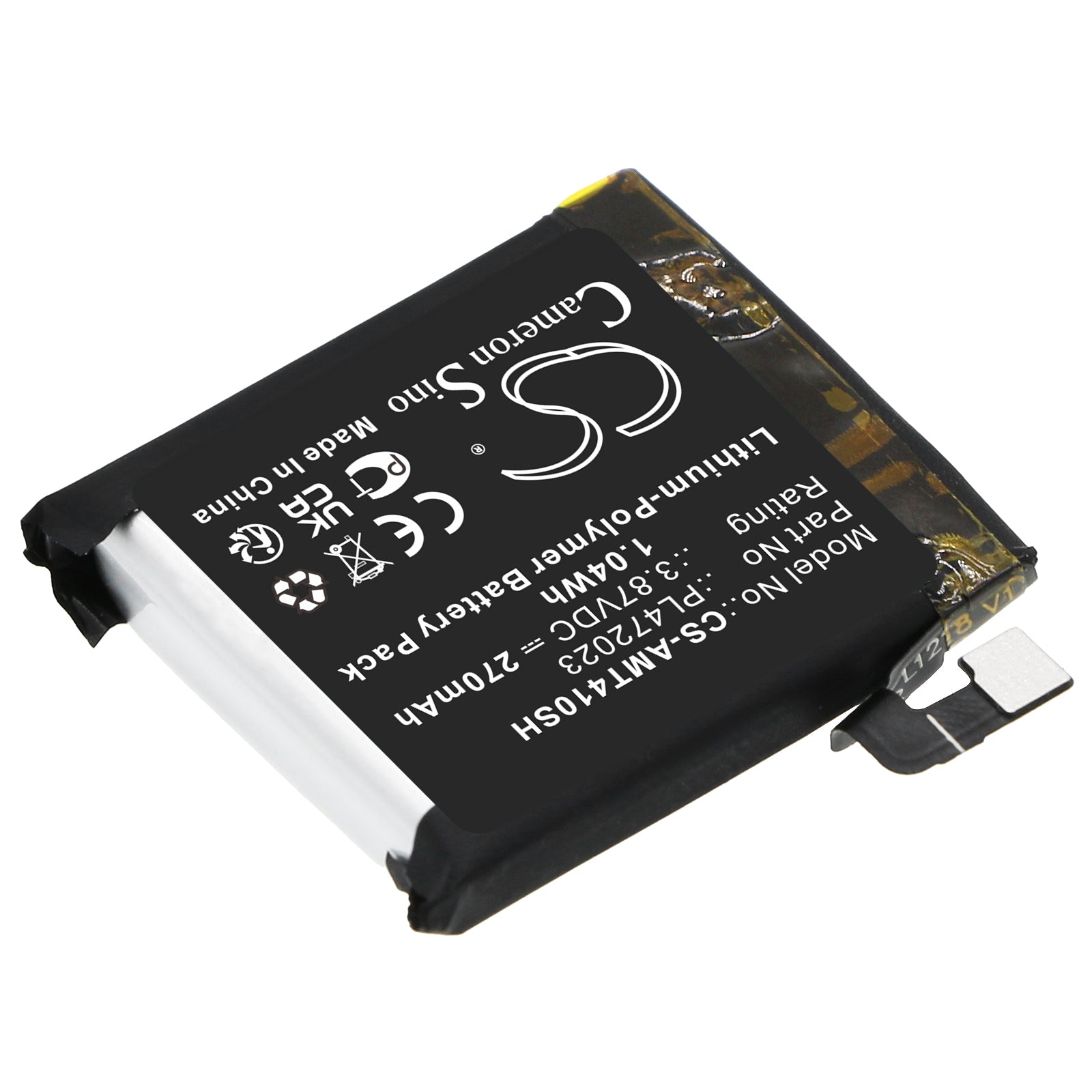 Li-Polymer, Smartwatch Battery fits Amazfit Gts 4 Mini, 3.87V, 270mAh Smartwatch Cameron Sino Technology Limited