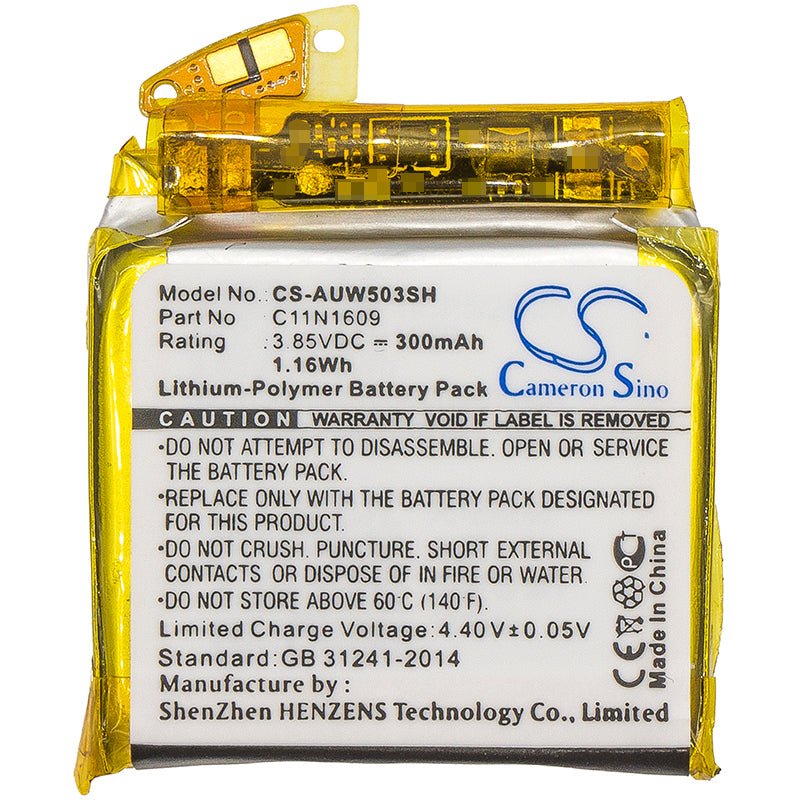 Li-Polymer, Smartwatch Battery fits Asus Wi503q, Zenwatch 3, 3.85V, 300mAh Smartwatch Cameron Sino Technology Limited