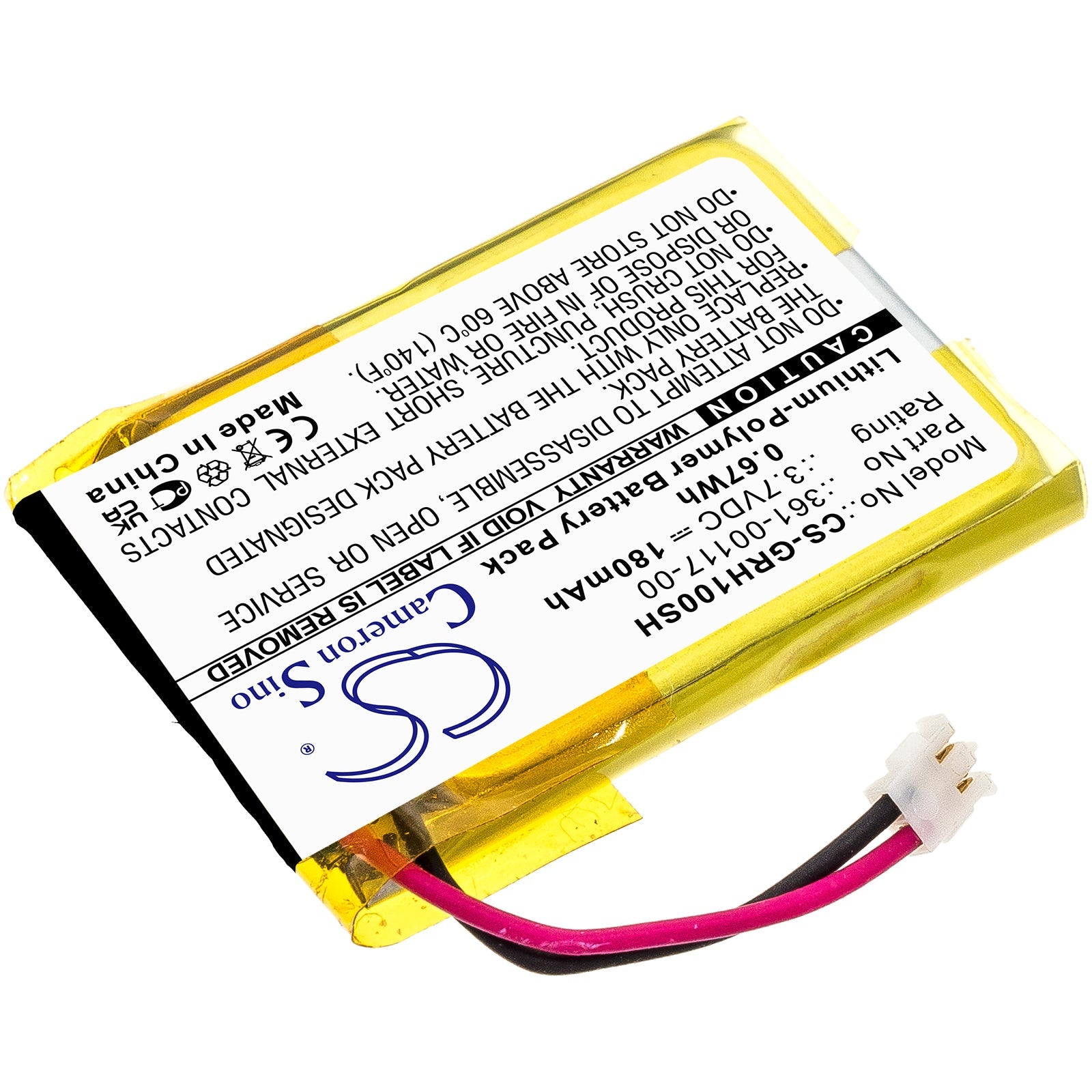 Li-Polymer, Smartwatch Battery fits Garmin Approach S10, Approach S20, 3.7V, 180mAh Smartwatch Cameron Sino Technology Limited