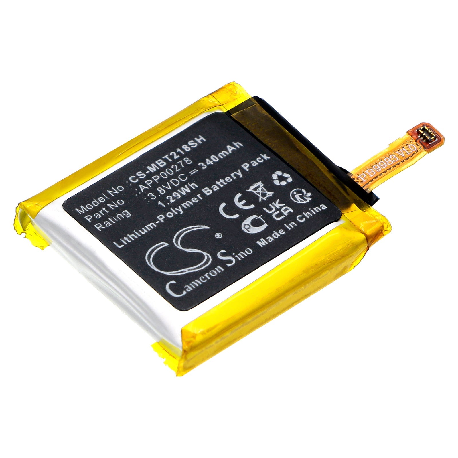 Li-Polymer, Smartwatch Battery fits Montblanc Summit S2t18, 3.8V, 340mAh Smartwatch Cameron Sino Technology Limited