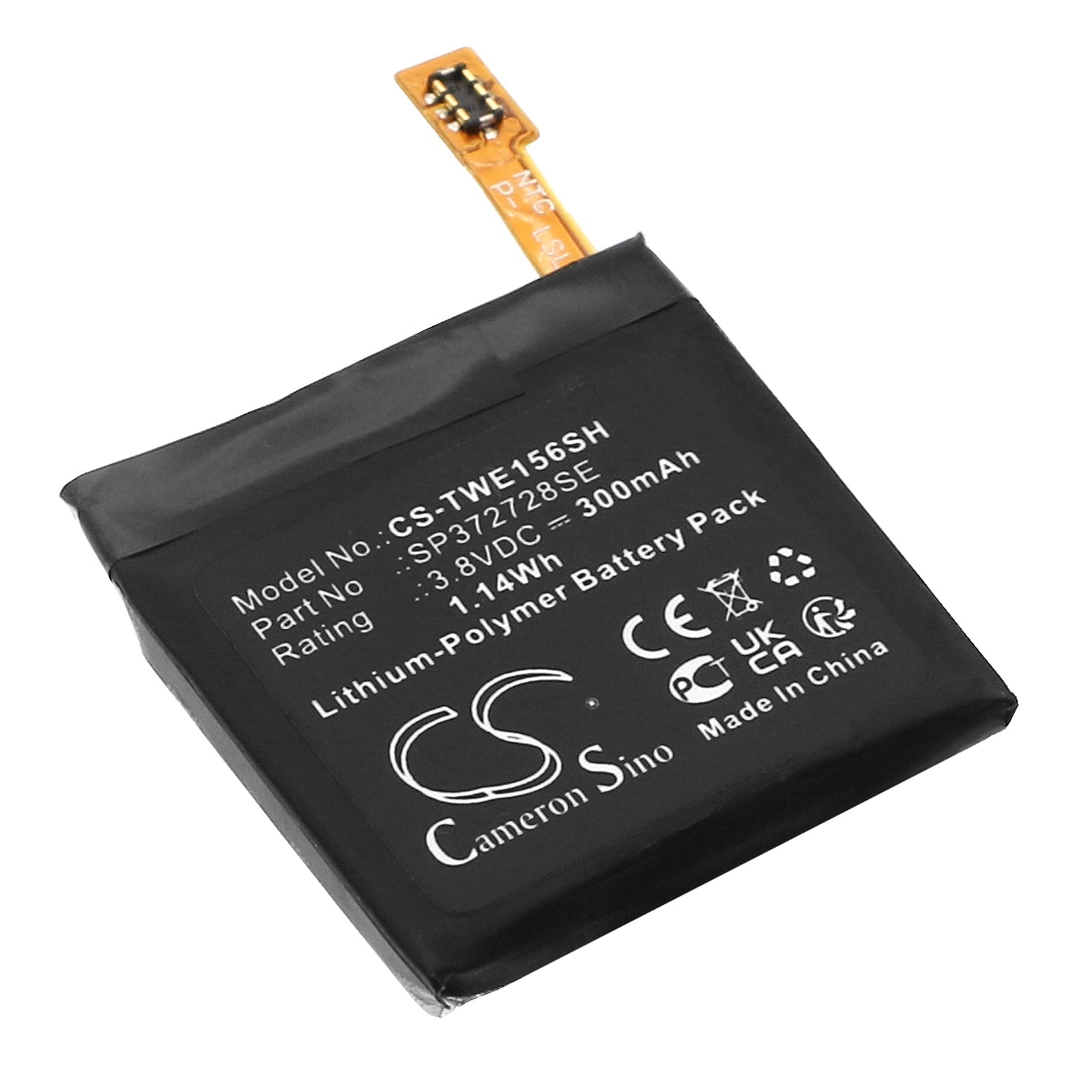 Li-Polymer, Smartwatch Battery fits Ticwatch 2, 2e, 3.8V, 300mAh Smartwatch Cameron Sino Technology Limited