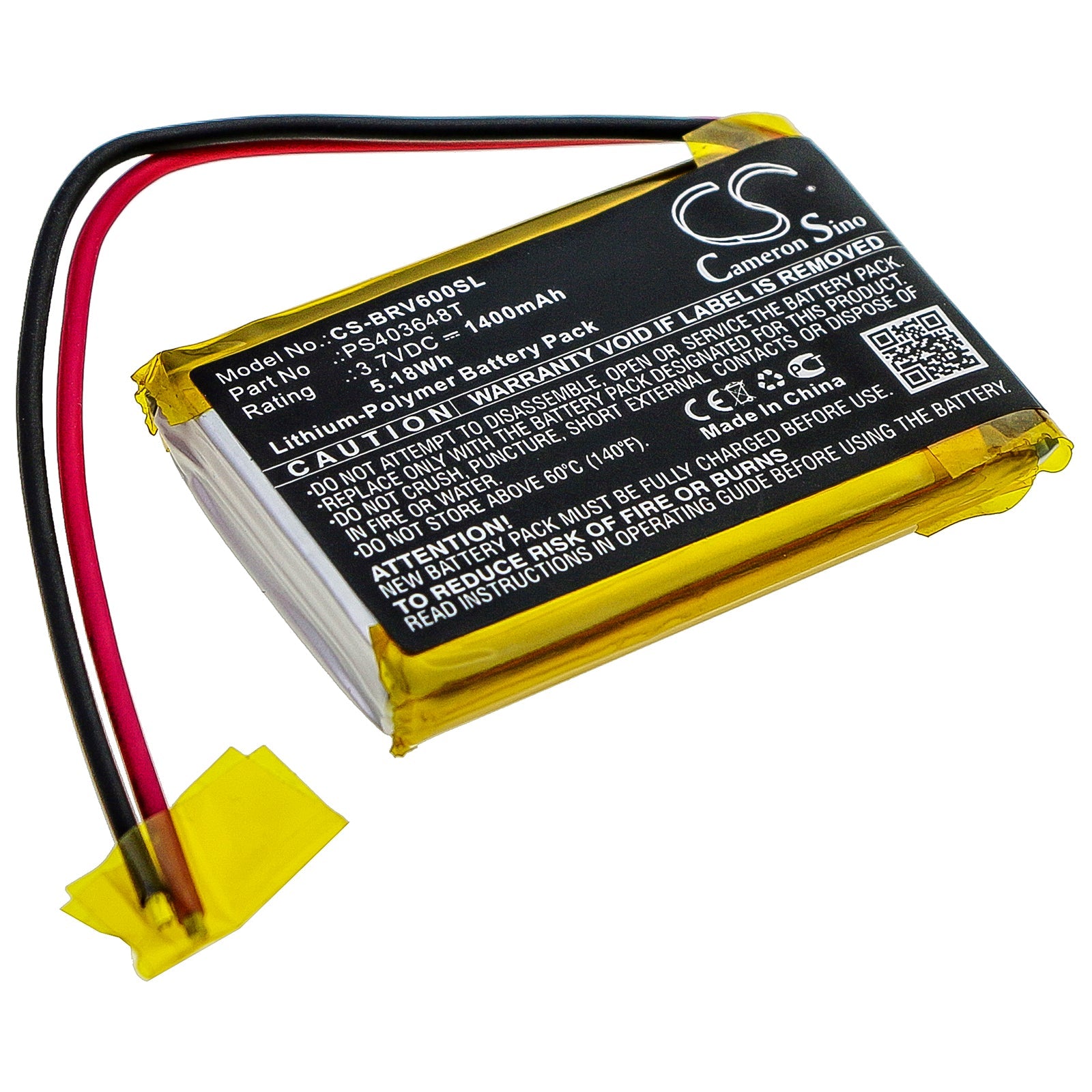 Li-Polymer Speaker Battery fits Braven, Braven 600 3.7V, 1400mAh Speaker Cameron Sino Technology Limited