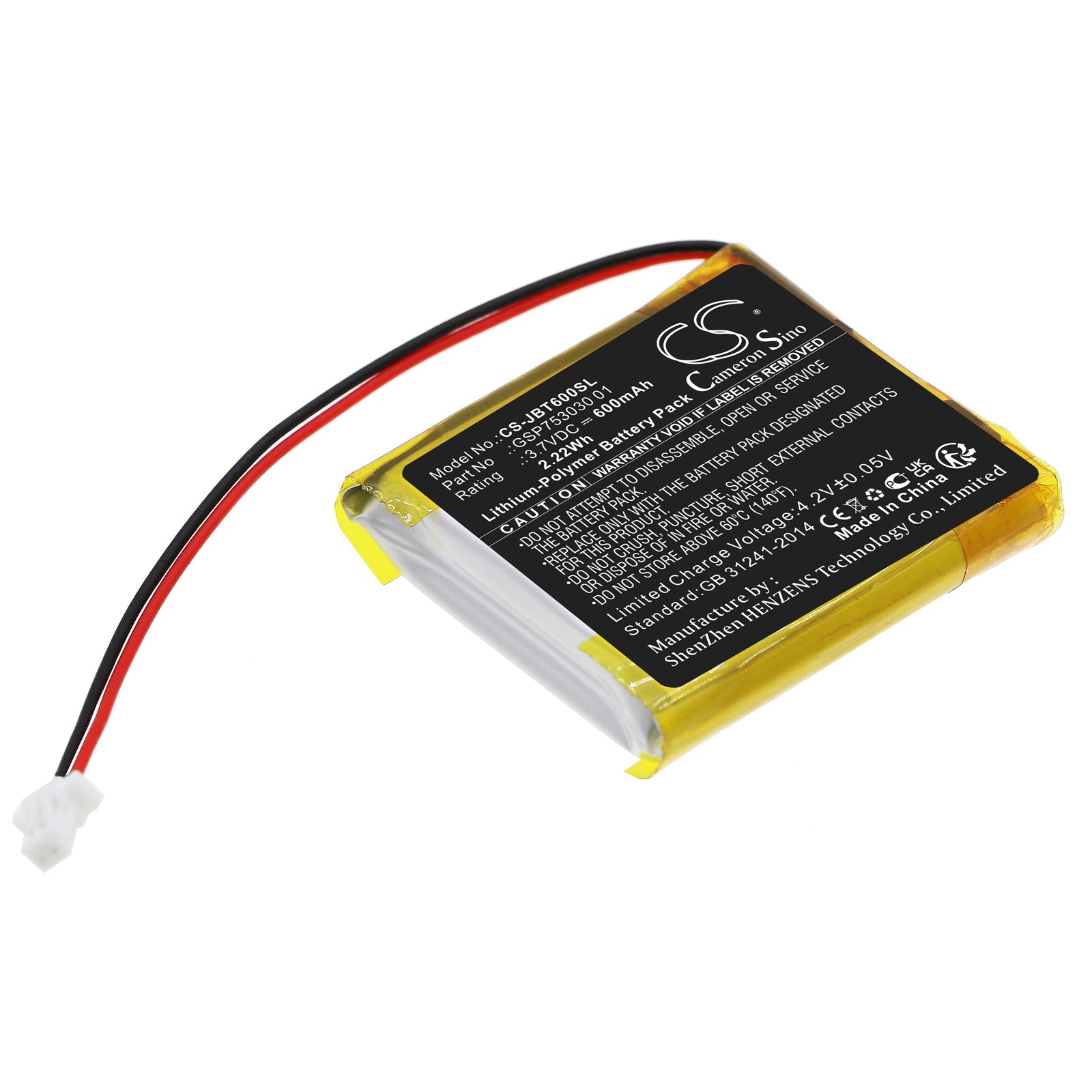 Li-Polymer, Speaker Battery fits Jbl T600 Bt, Tune 600btnc, 3.7V, 600mAh Speaker Cameron Sino Technology Limited