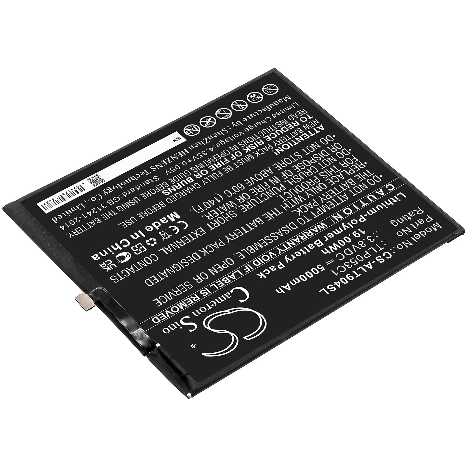 Li-Polymer, Tablet Battery fits Alcatel 9048s, Tab 8, 3.8V, 5000mAh Tablet Cameron Sino Technology Limited