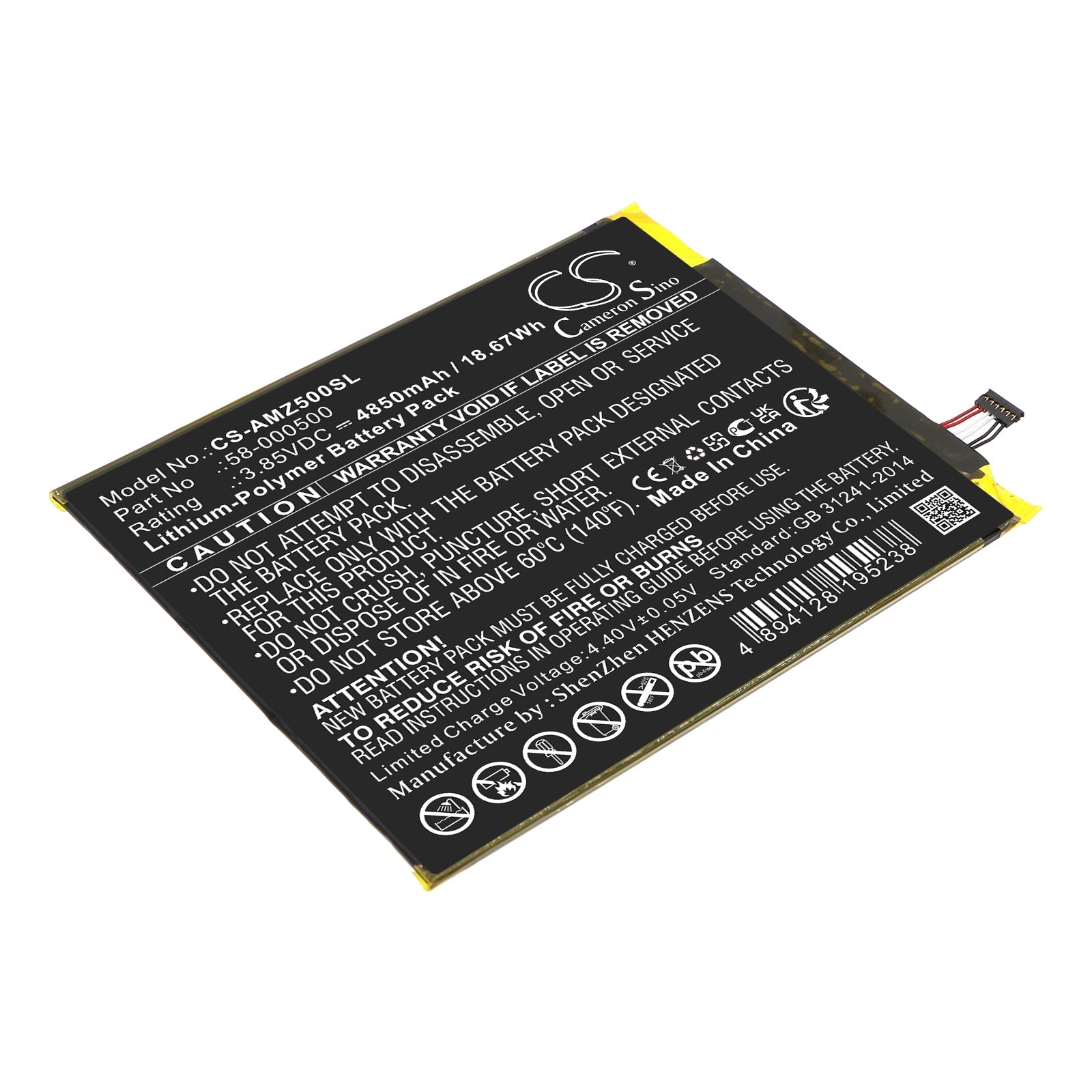 Li-Polymer, Tablet Battery fits Amazon Amztdc5, 3.85V, 4850mAh Tablet Cameron Sino Technology Limited