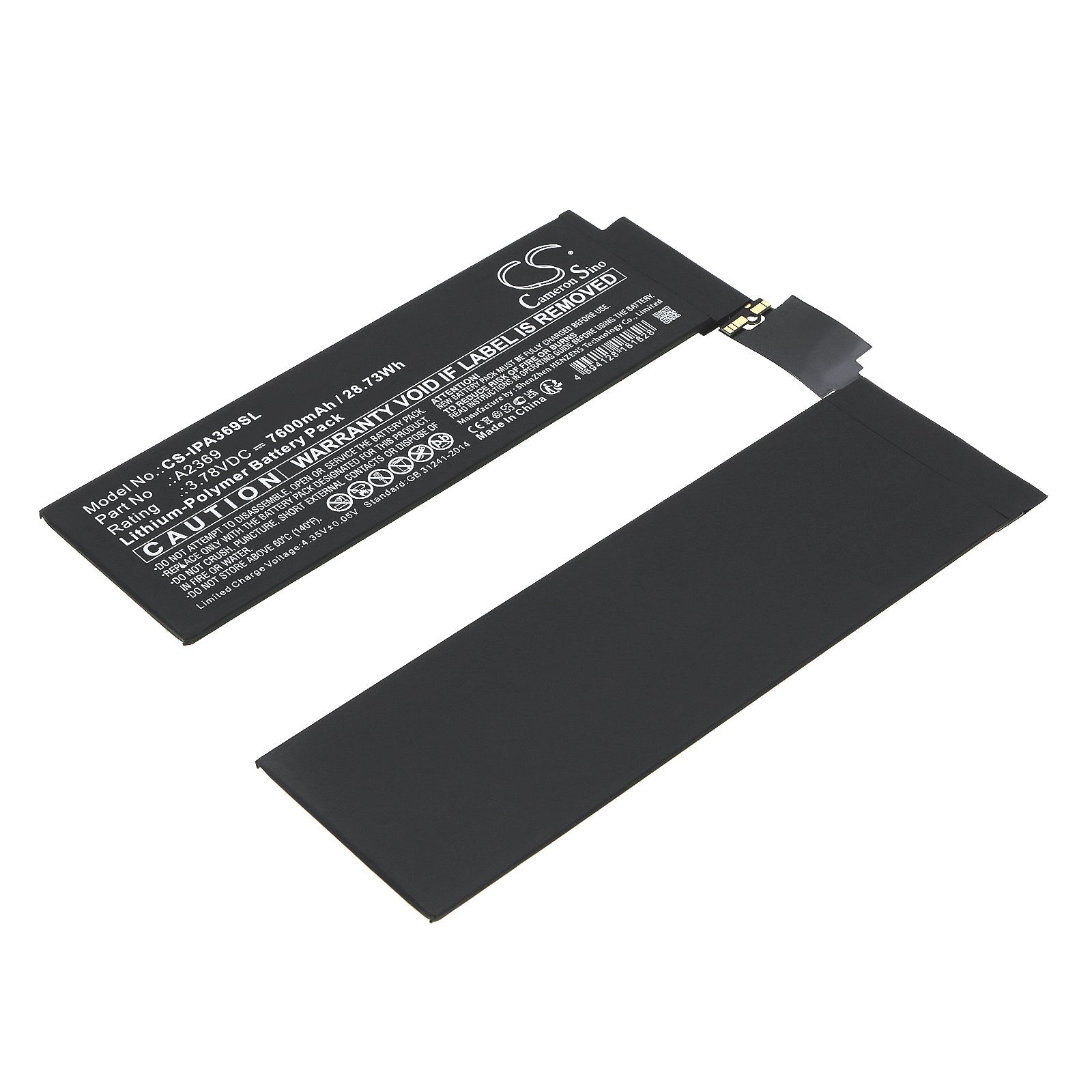 Li-Polymer, Tablet Battery fits Apple A2301, A2377, 3.78V, 7600mAh Tablet Cameron Sino Technology Limited