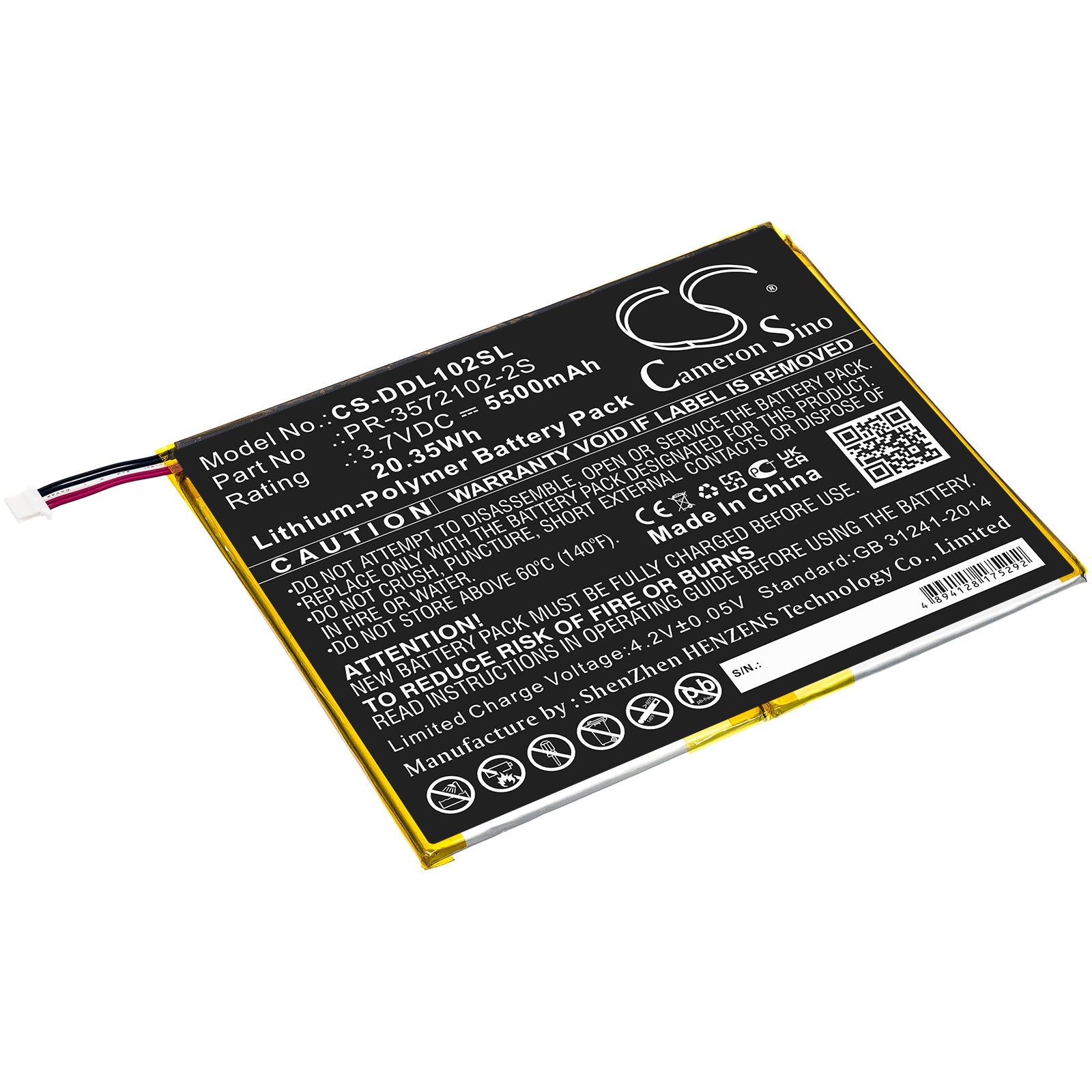 Li-Polymer, Tablet Battery fits Digiland Dl1028w, 3.7V, 5500mAh Tablet Cameron Sino Technology Limited
