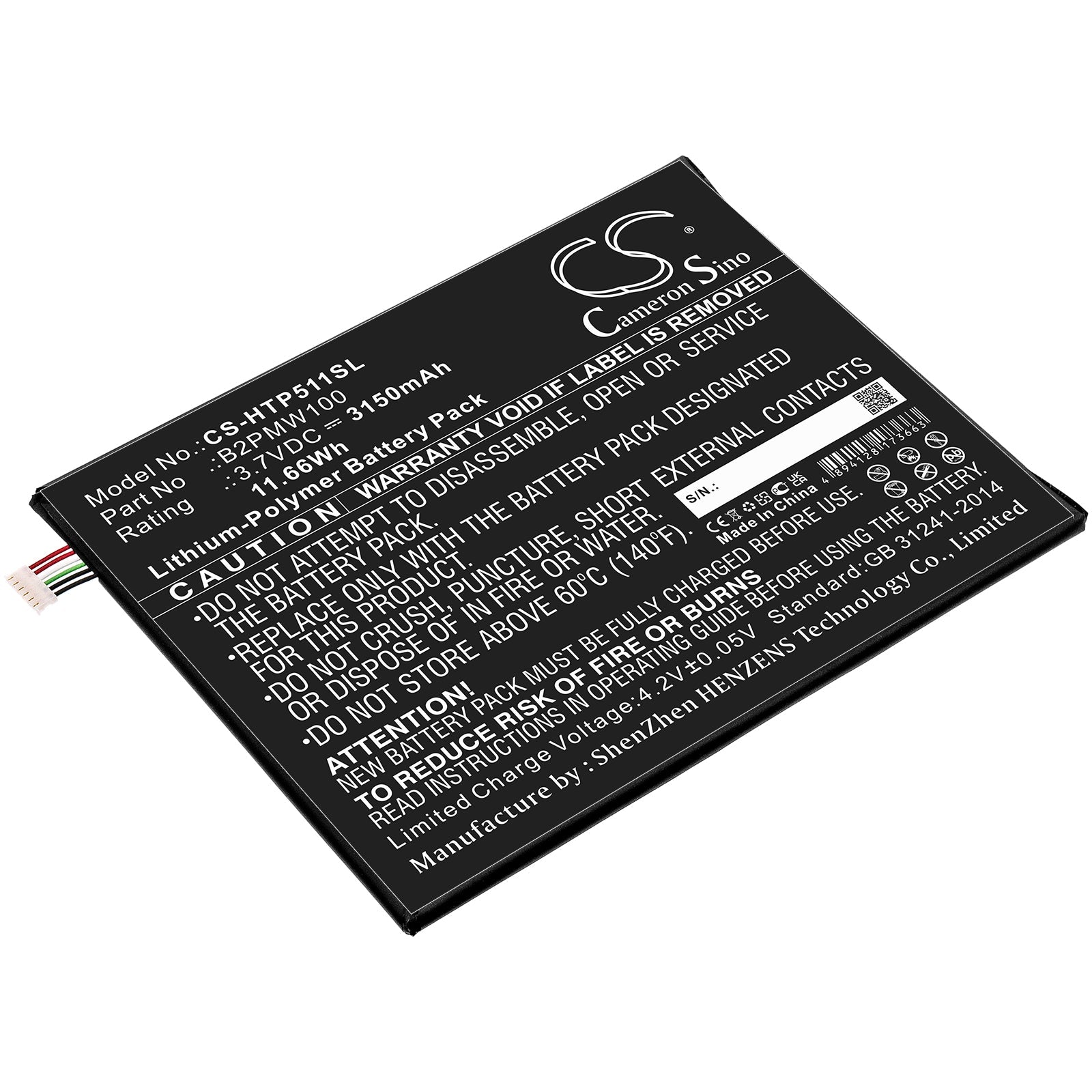 Li-Polymer, Tablet Battery fits Htc P510, 3.7V, 3150mAh Tablet Cameron Sino Technology Limited