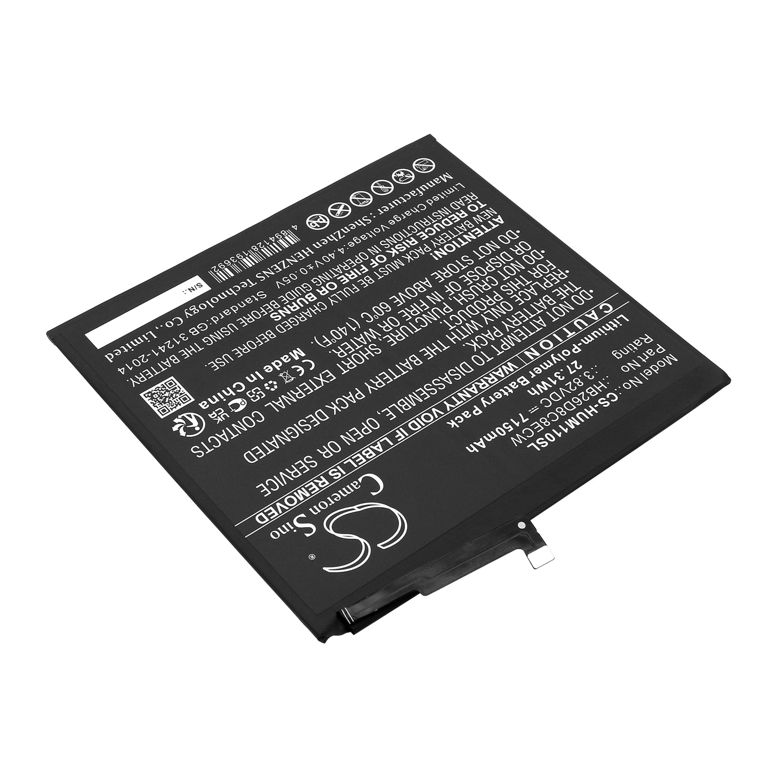 Li-Polymer, Tablet Battery fits Huawei Dby-w09, Matepad 11, 3.82V, 7150mAh Tablet Cameron Sino Technology Limited