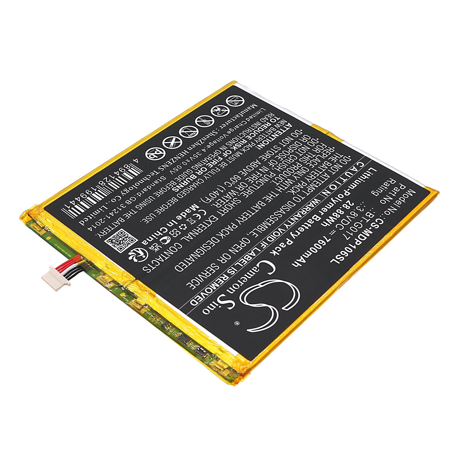 Li-Polymer, Tablet Battery fits Medion Lifetab P10602, 3.8V, 7600mAh Tablet Cameron Sino Technology Limited