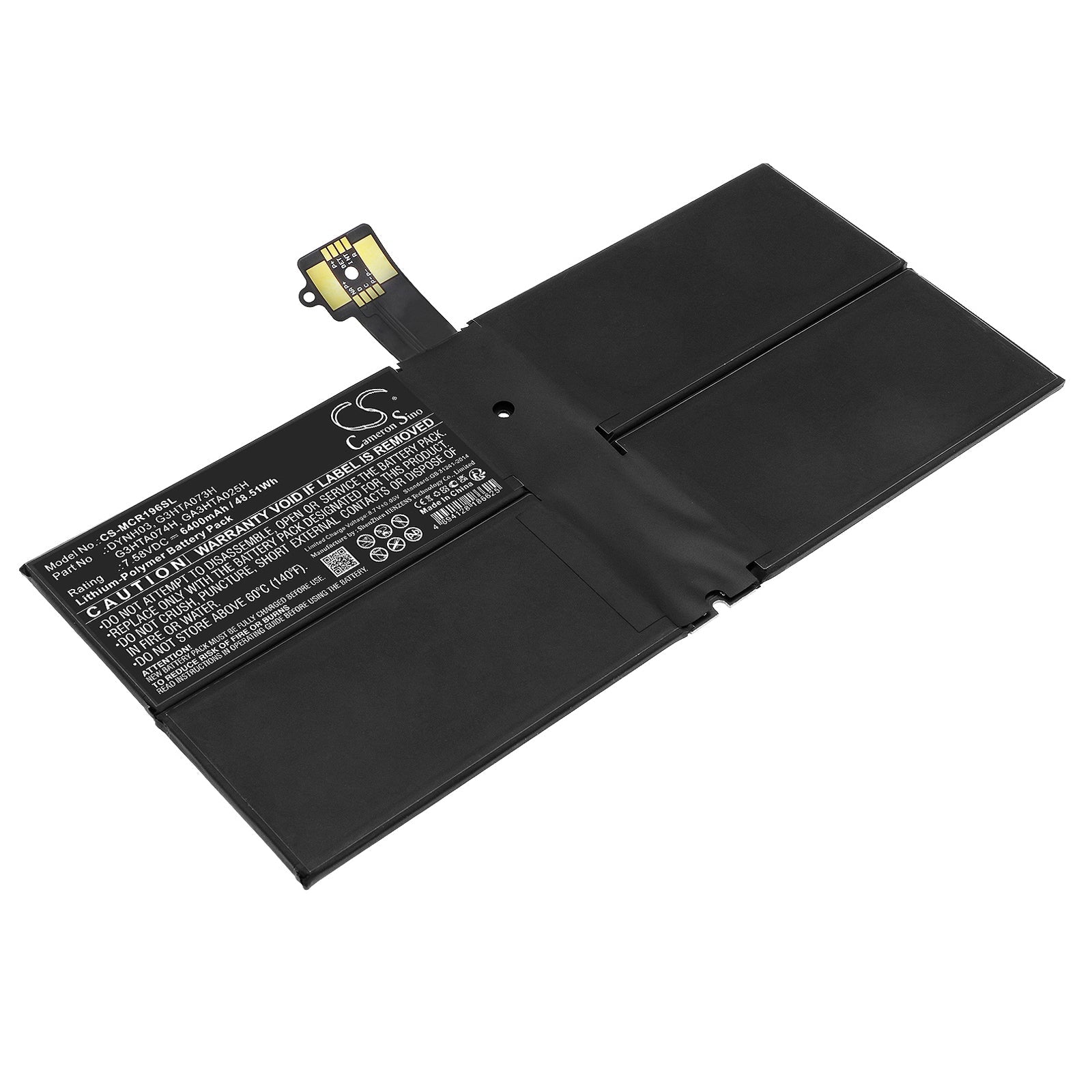 Li-Polymer, Tablet Battery fits Microsoft Surface Pro 7 1960, Surface Pro 7 Plus, 7.58V, 6400mAh Tablet Cameron Sino Technology Limited